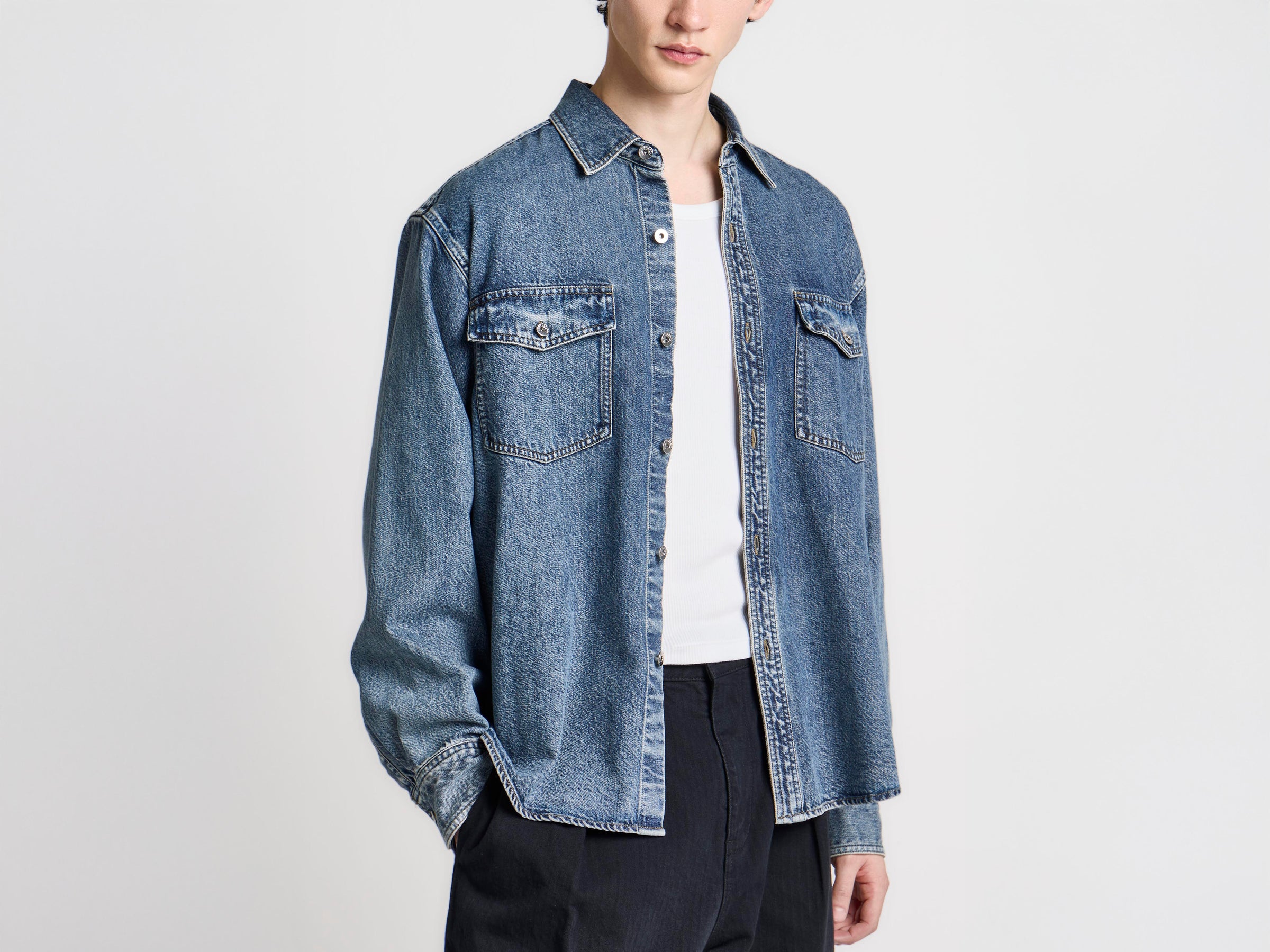 MENS OVERSIZED SHIRT IN MID BLUE
