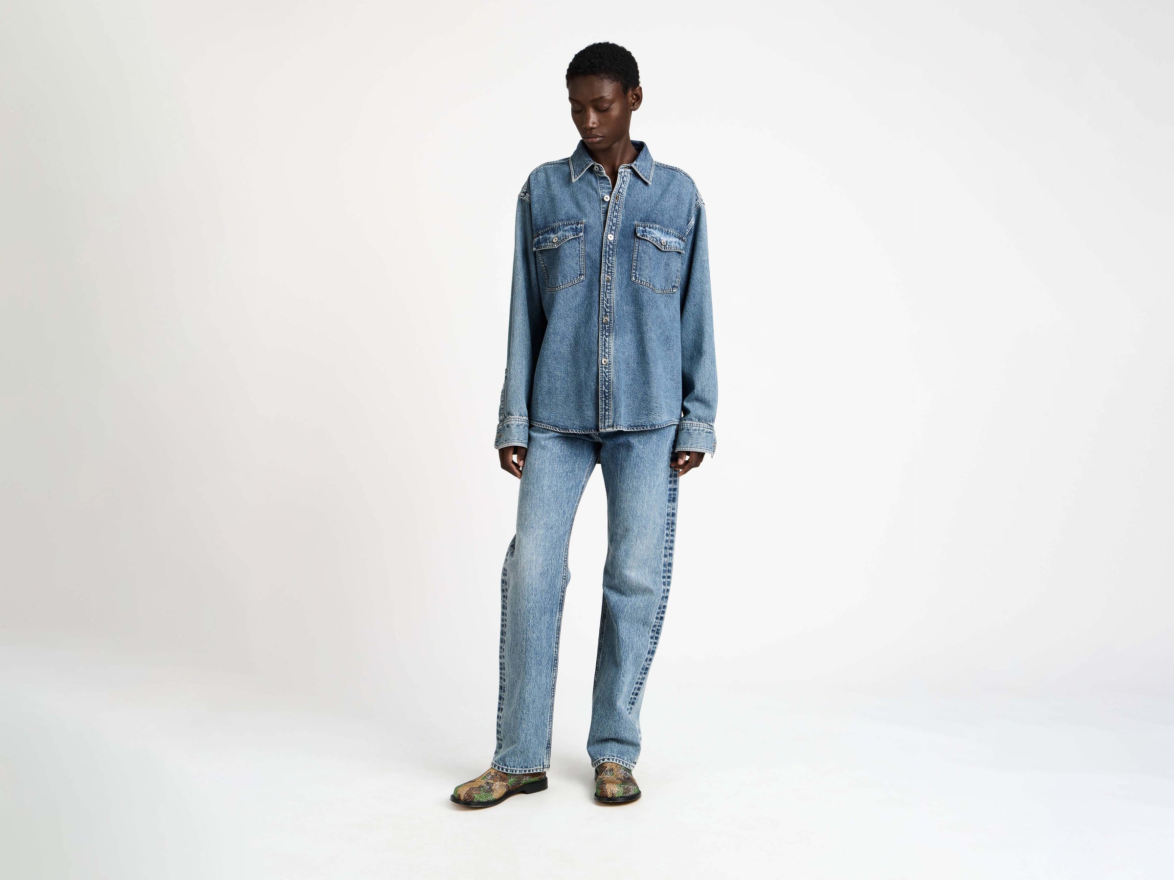 oversized shirt mid blue 1 Model Front 3