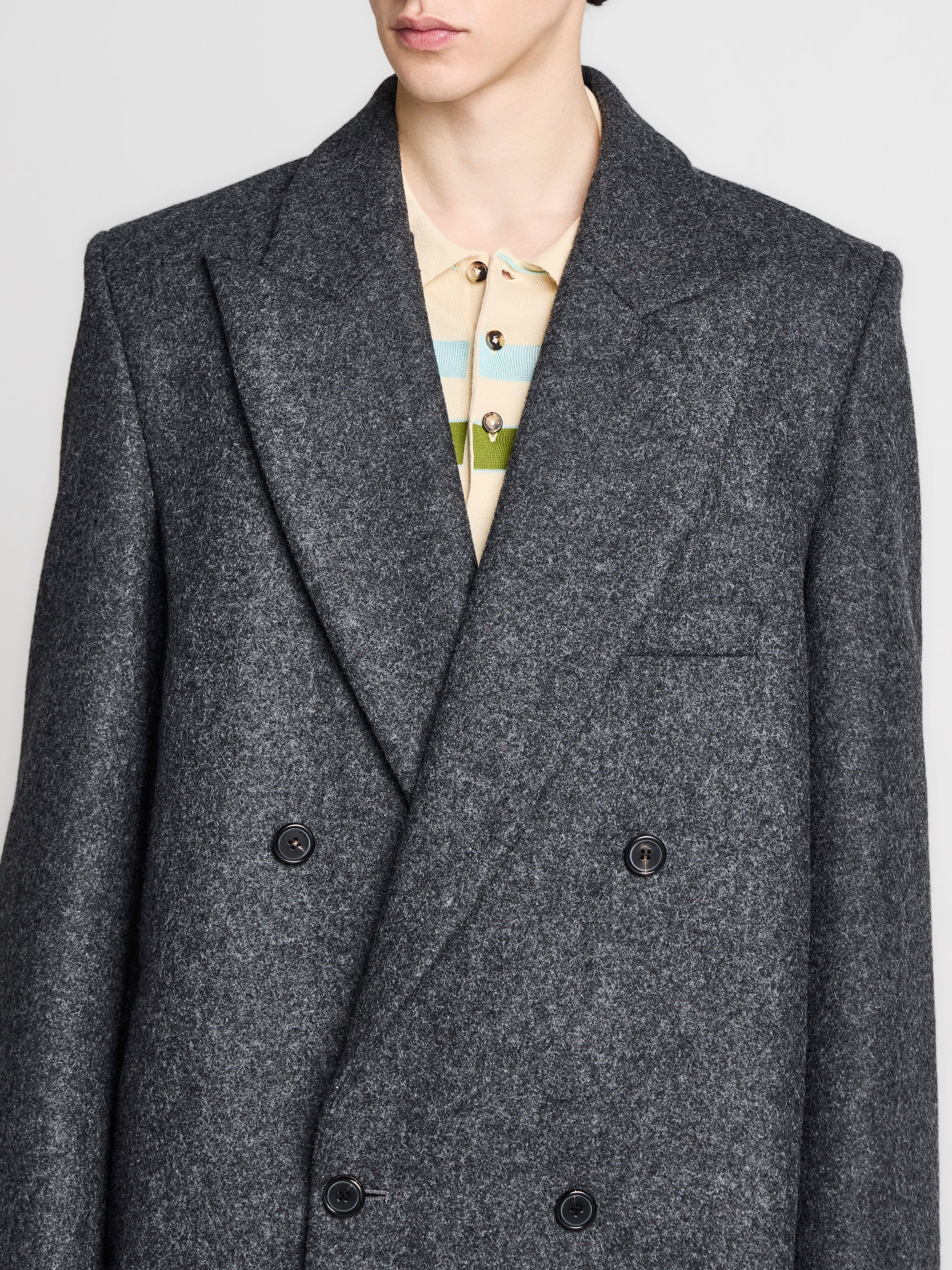 MENS DOUBLE BREASTED CROMBIE COAT IN GREY MELANGE