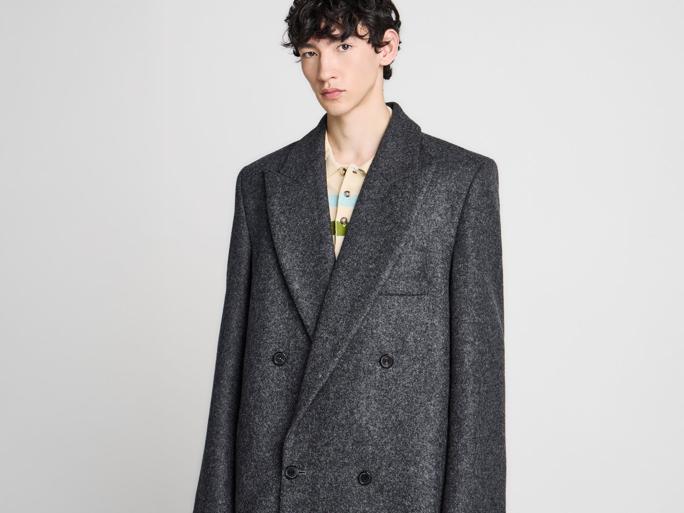 MENS DOUBLE BREASTED CROMBIE COAT IN GREY MELANGE