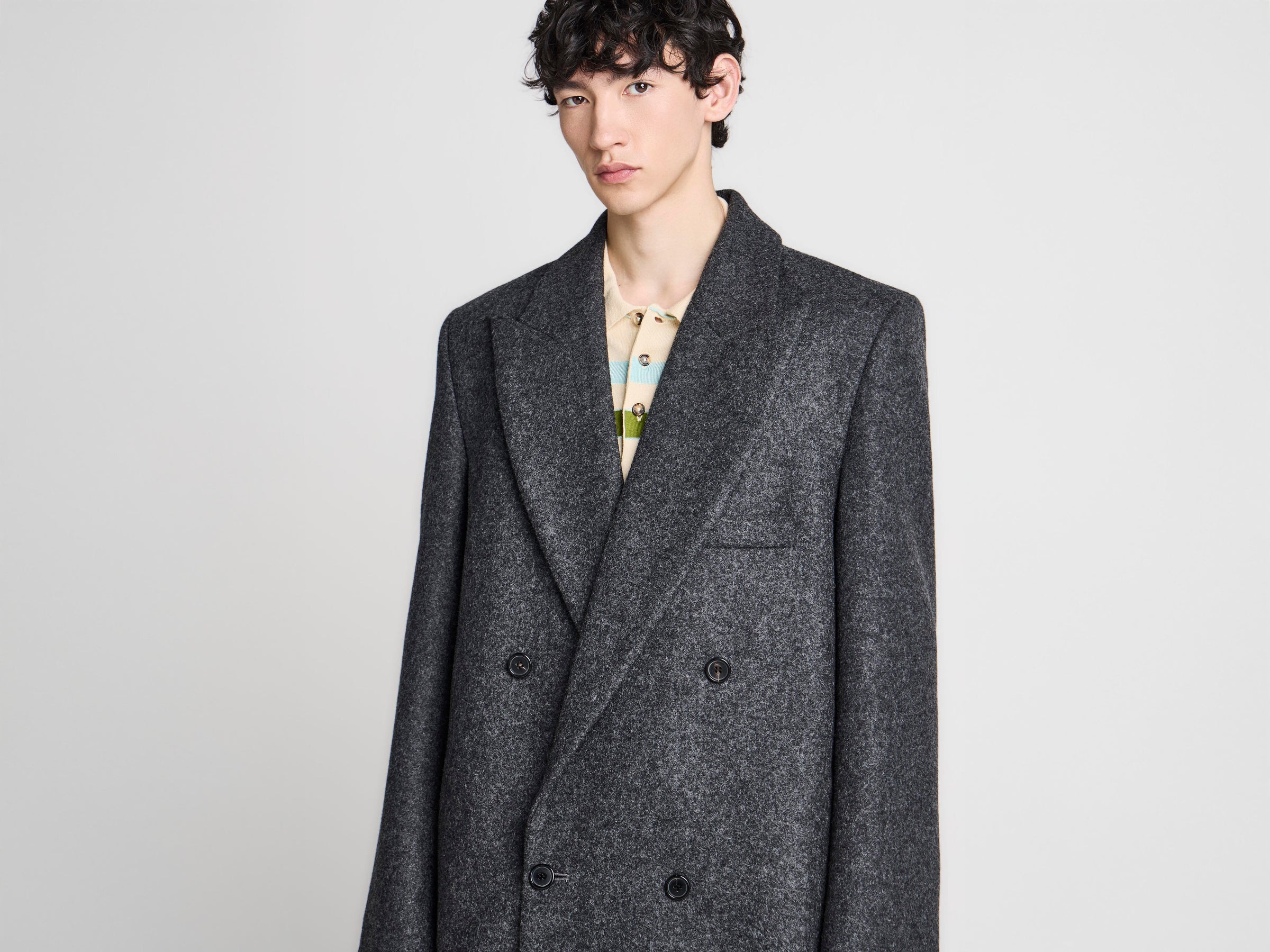 MENS DOUBLE BREASTED CROMBIE COAT IN GREY MELANGE