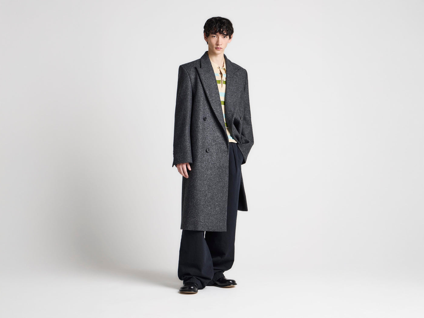 MENS DOUBLE BREASTED CROMBIE COAT IN GREY MELANGE