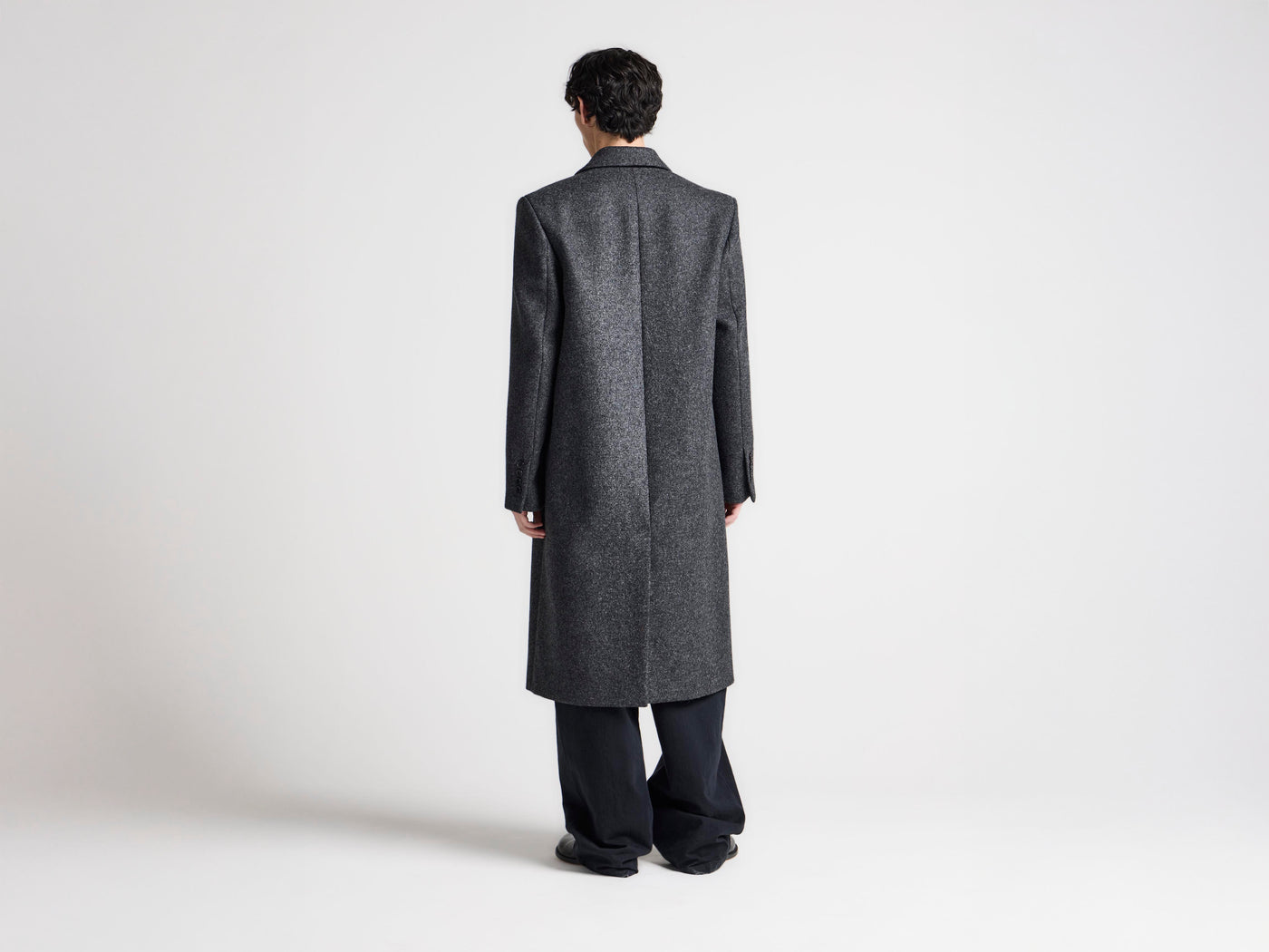 MENS DOUBLE BREASTED CROMBIE COAT IN GREY MELANGE