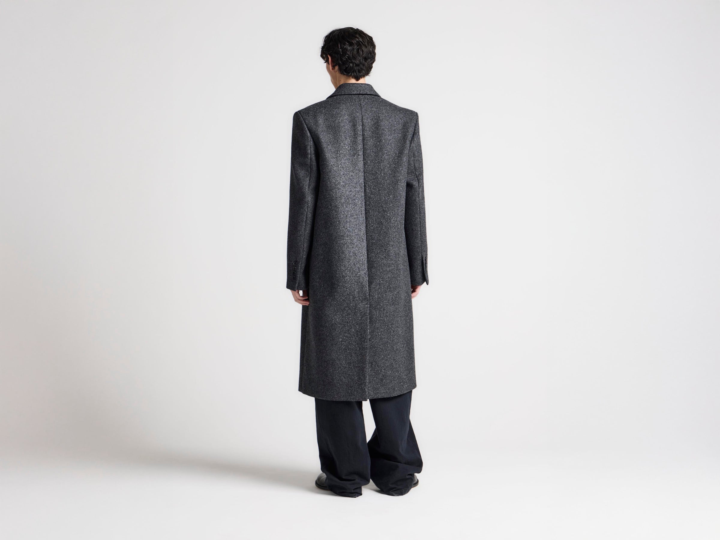 MENS DOUBLE BREASTED CROMBIE COAT IN GREY MELANGE