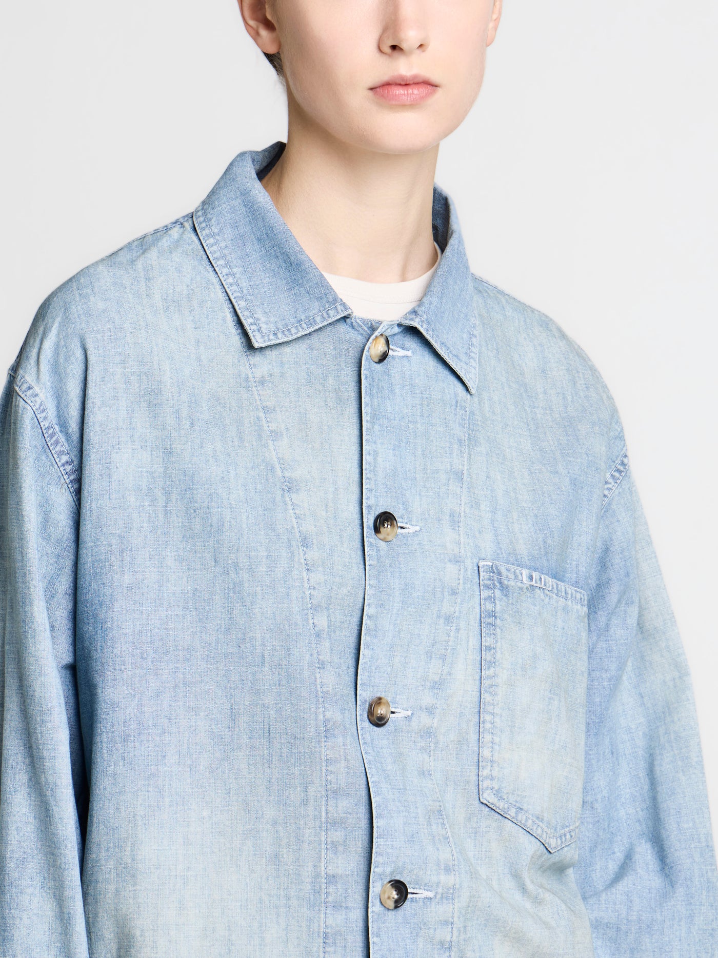 WOMENS SLANT POCKET SHIRT IN PALE BLUE