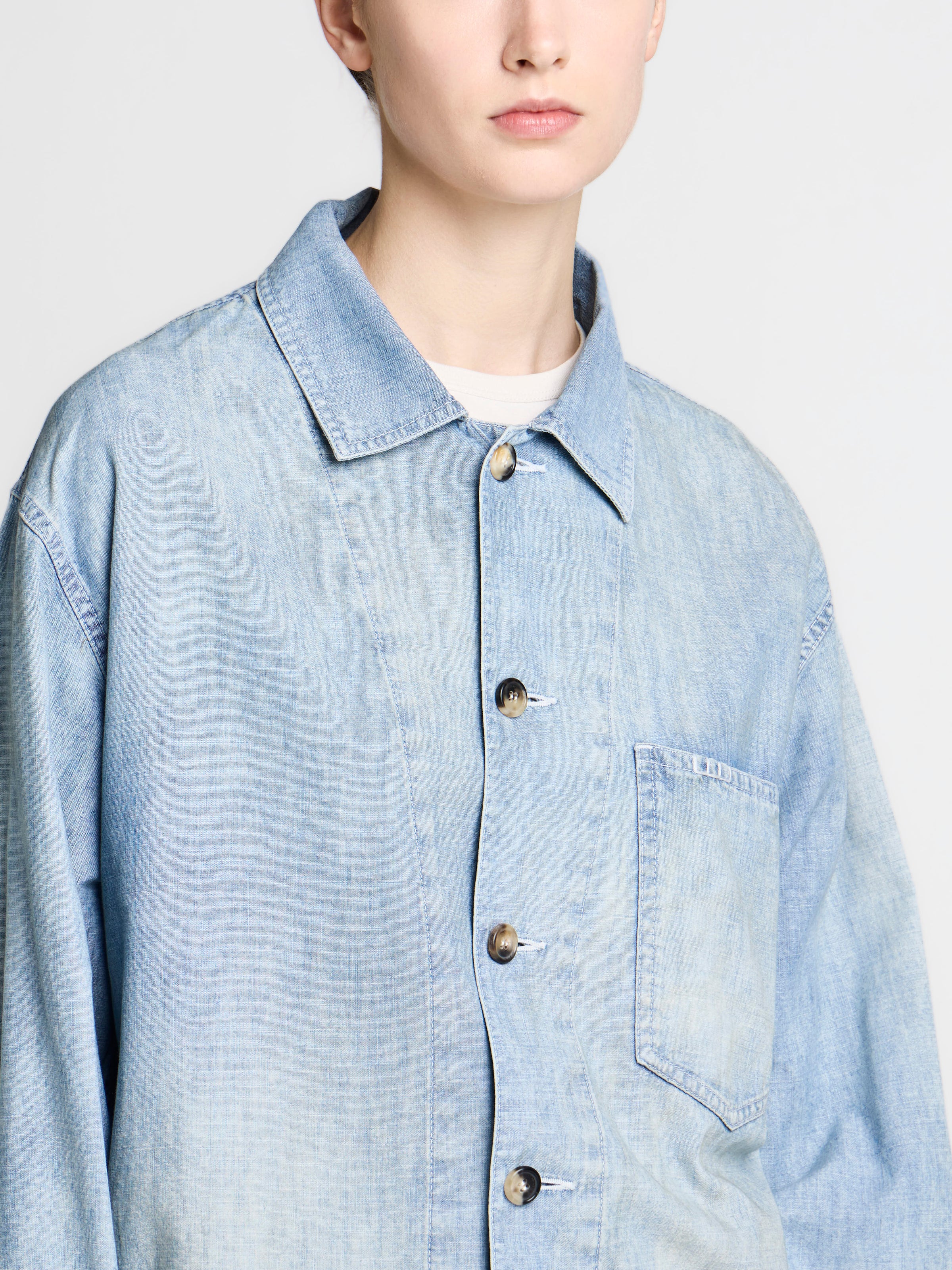 WOMENS SLANT POCKET SHIRT IN PALE BLUE
