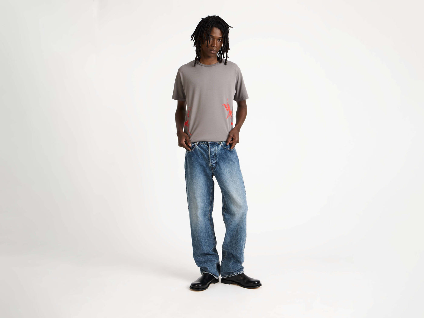 STRAIGHT LEG JEANS IN MID BLUE