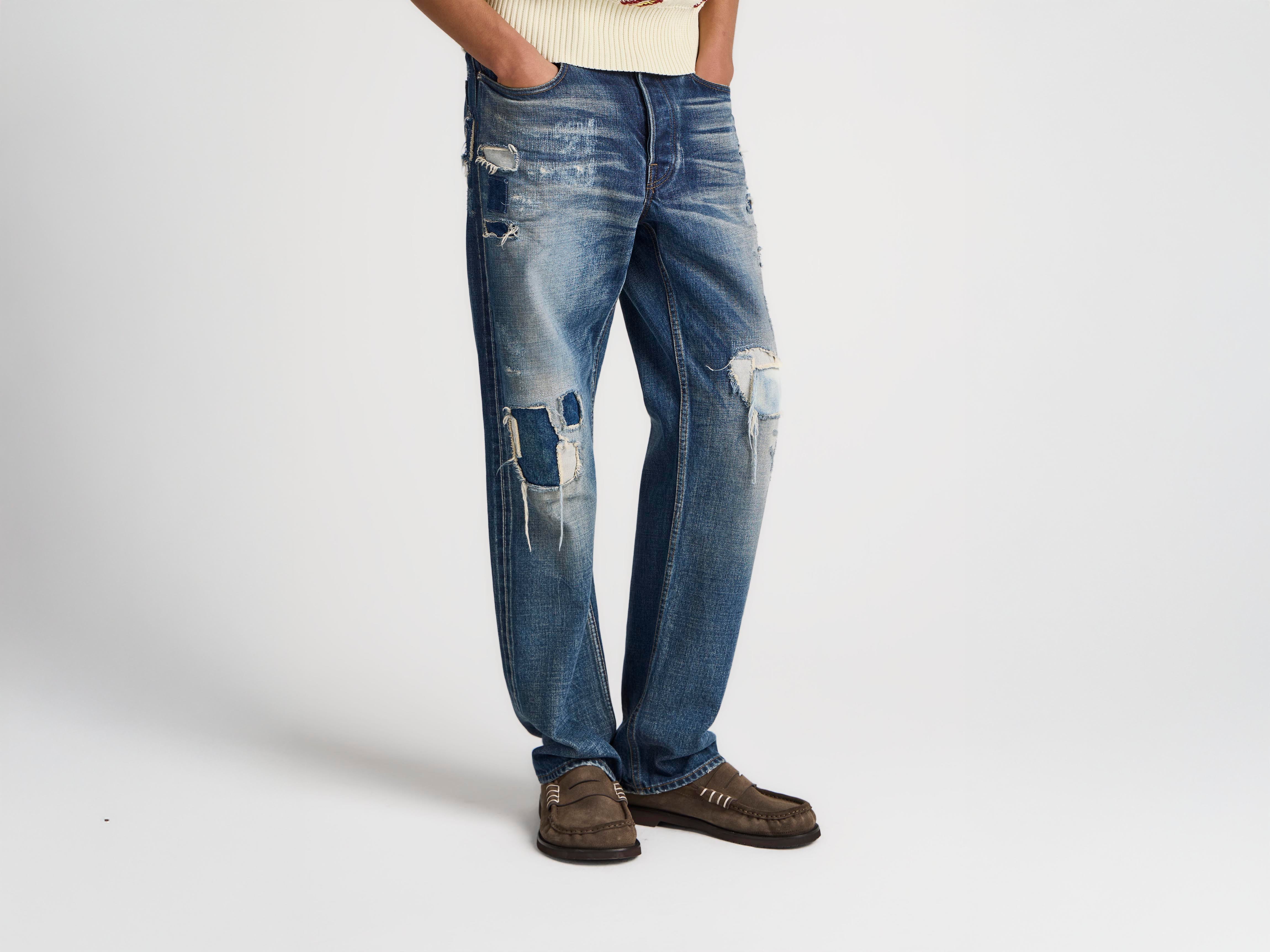 MENS STRAIGHT LEG DENIM JEANS IN DARK-BLUE in DARK BLUE