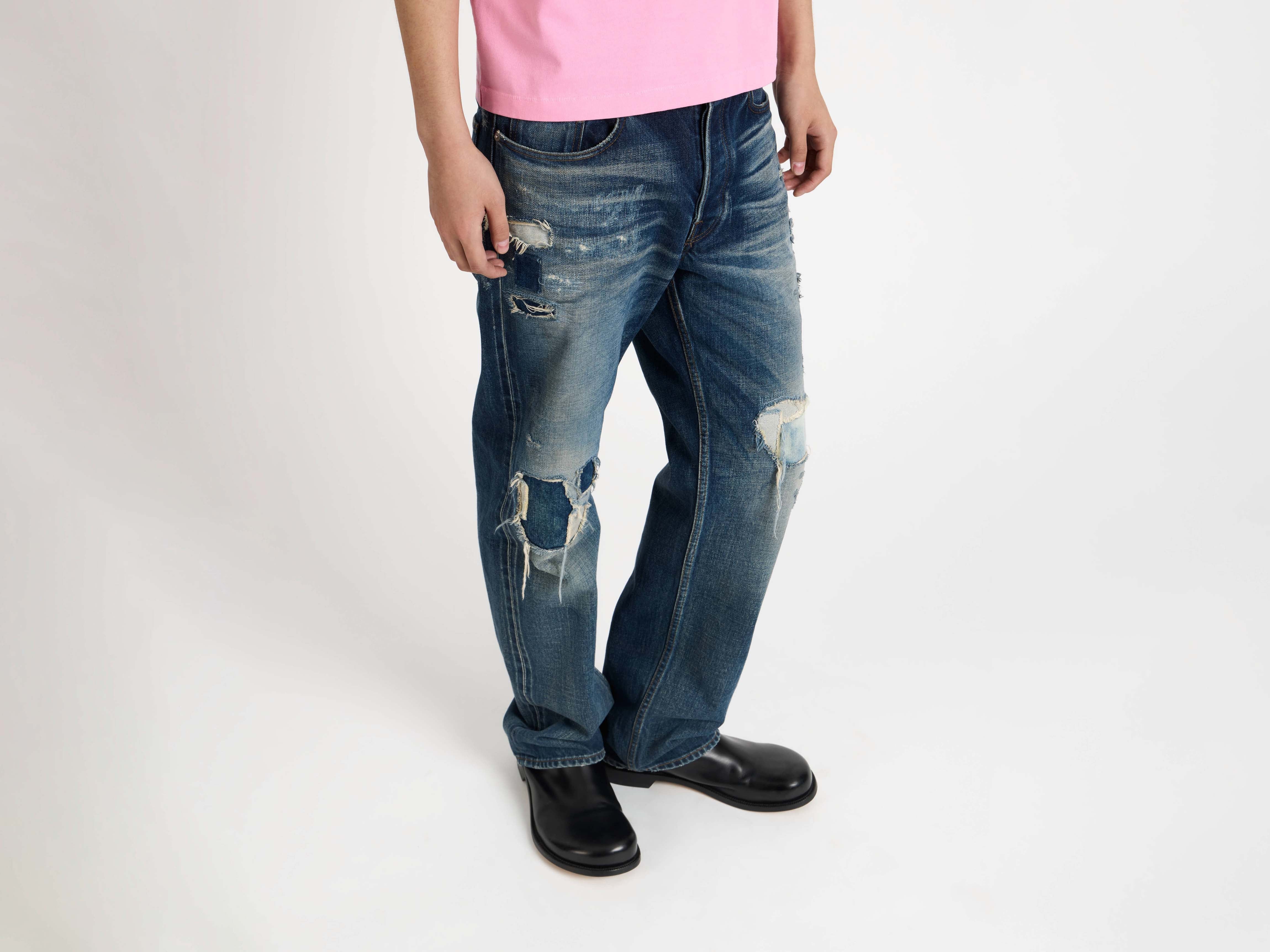 MENS STRAIGHT LEG DENIM JEANS IN DARK-BLUE in DARK BLUE