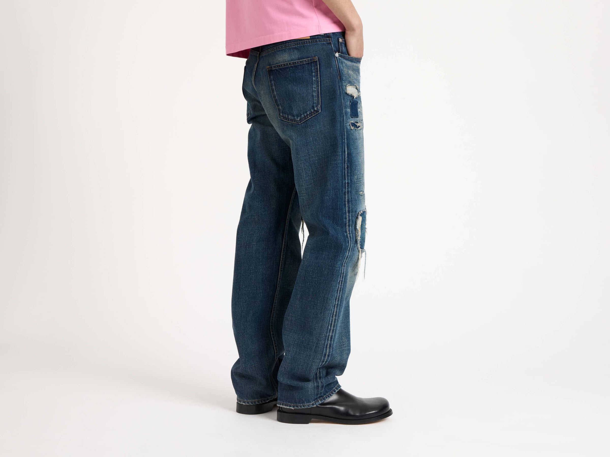 STRAIGHT LEG DENIM JEANS IN DARK-BLUE