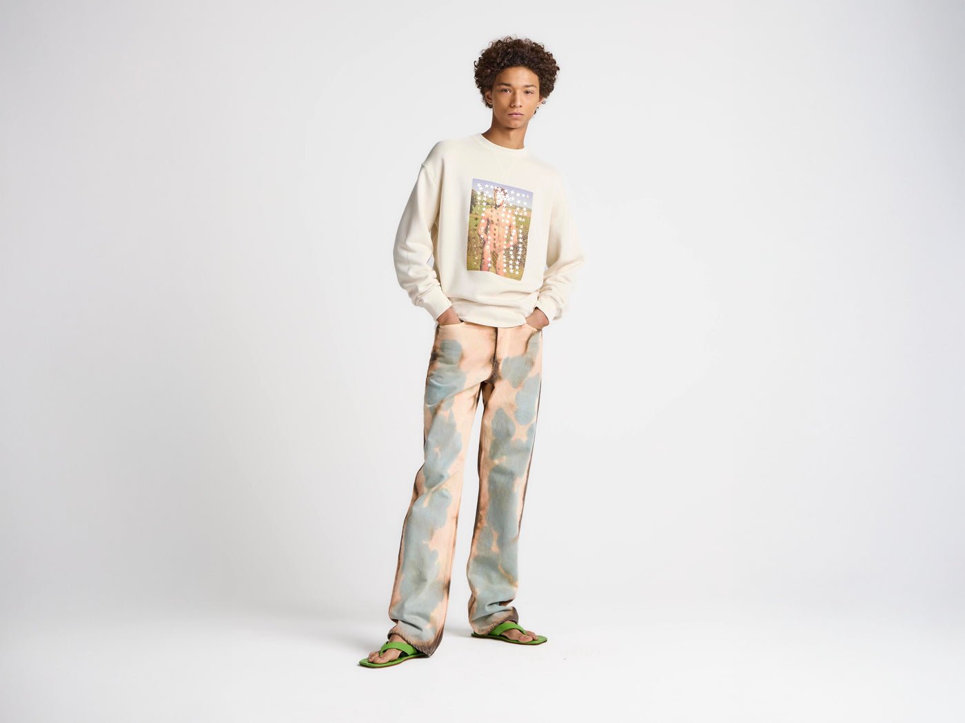 MENS STRAIGHT LEG BLEACHED DENIM JEANS IN PEACH