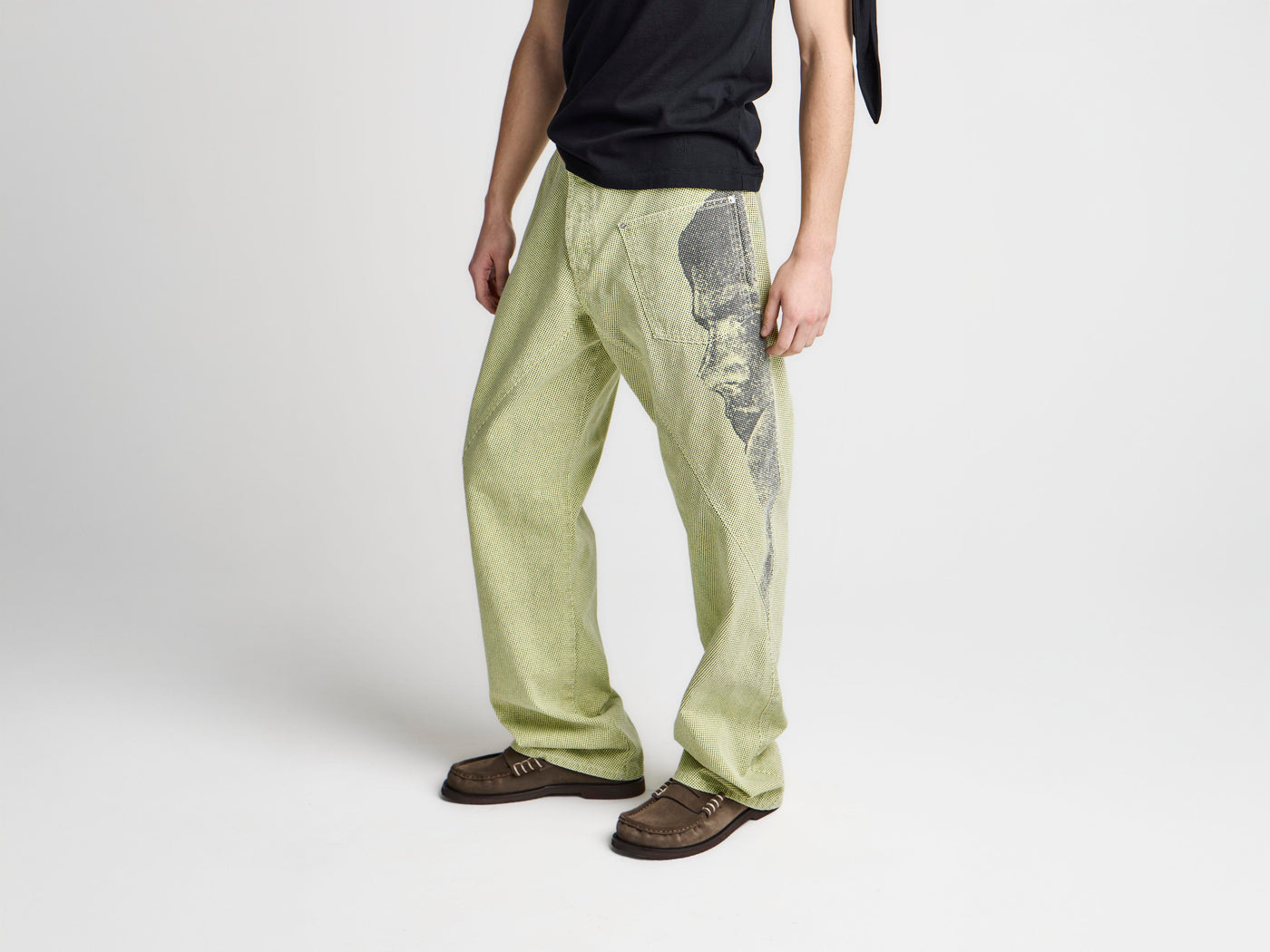 MENS TWISTED WORKWEAR DENIM JEANS IN PALE YELLOW