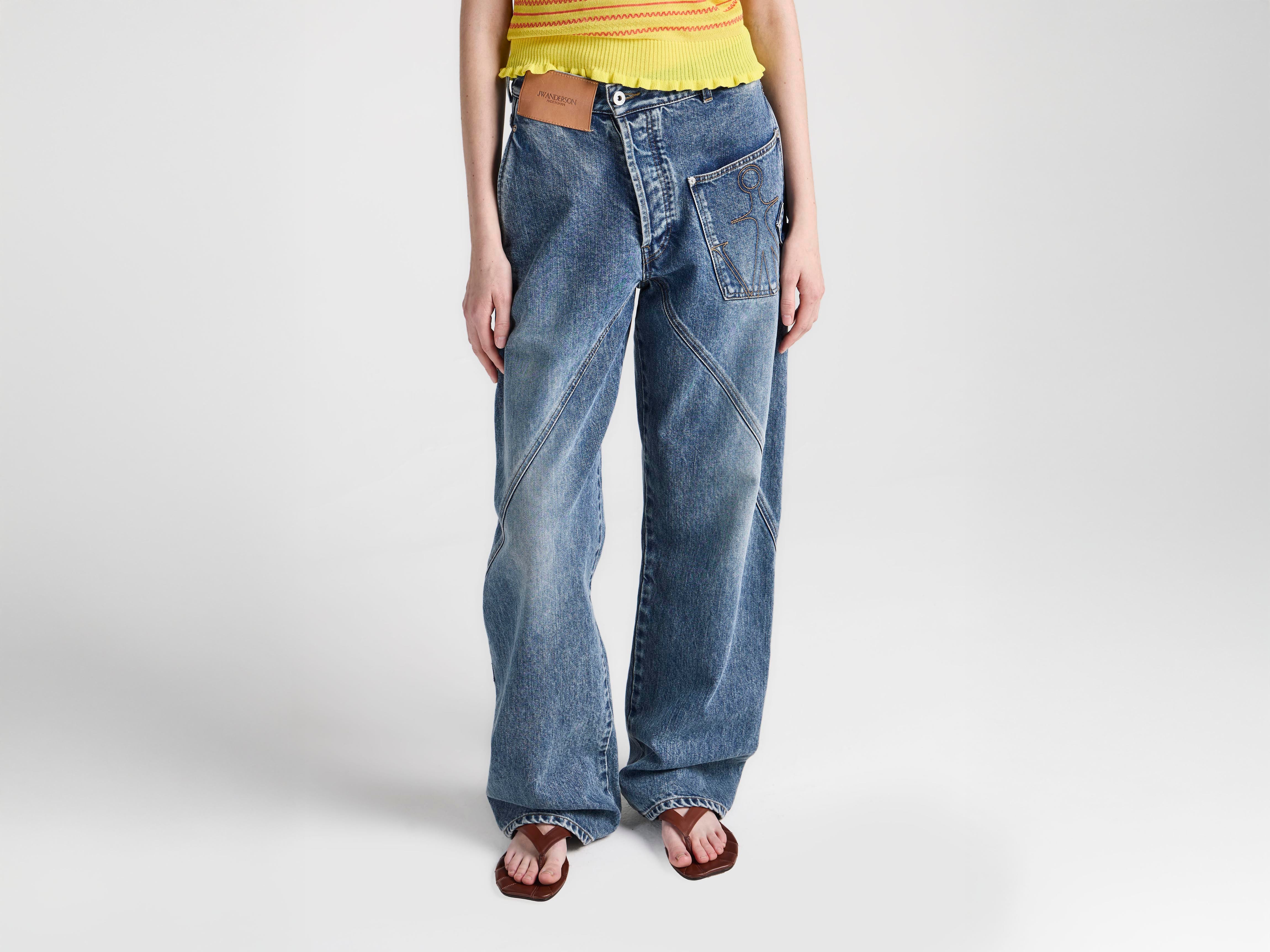 WOMENS TWISTED WORKWEAR DENIM JEANS IN MID BLUE in MID BLUE