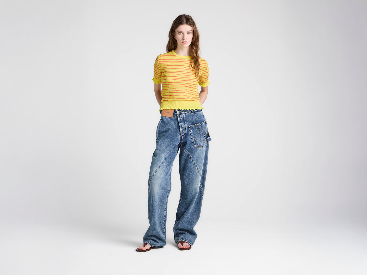 WOMENS TWISTED WORKWEAR DENIM JEANS IN MID BLUE