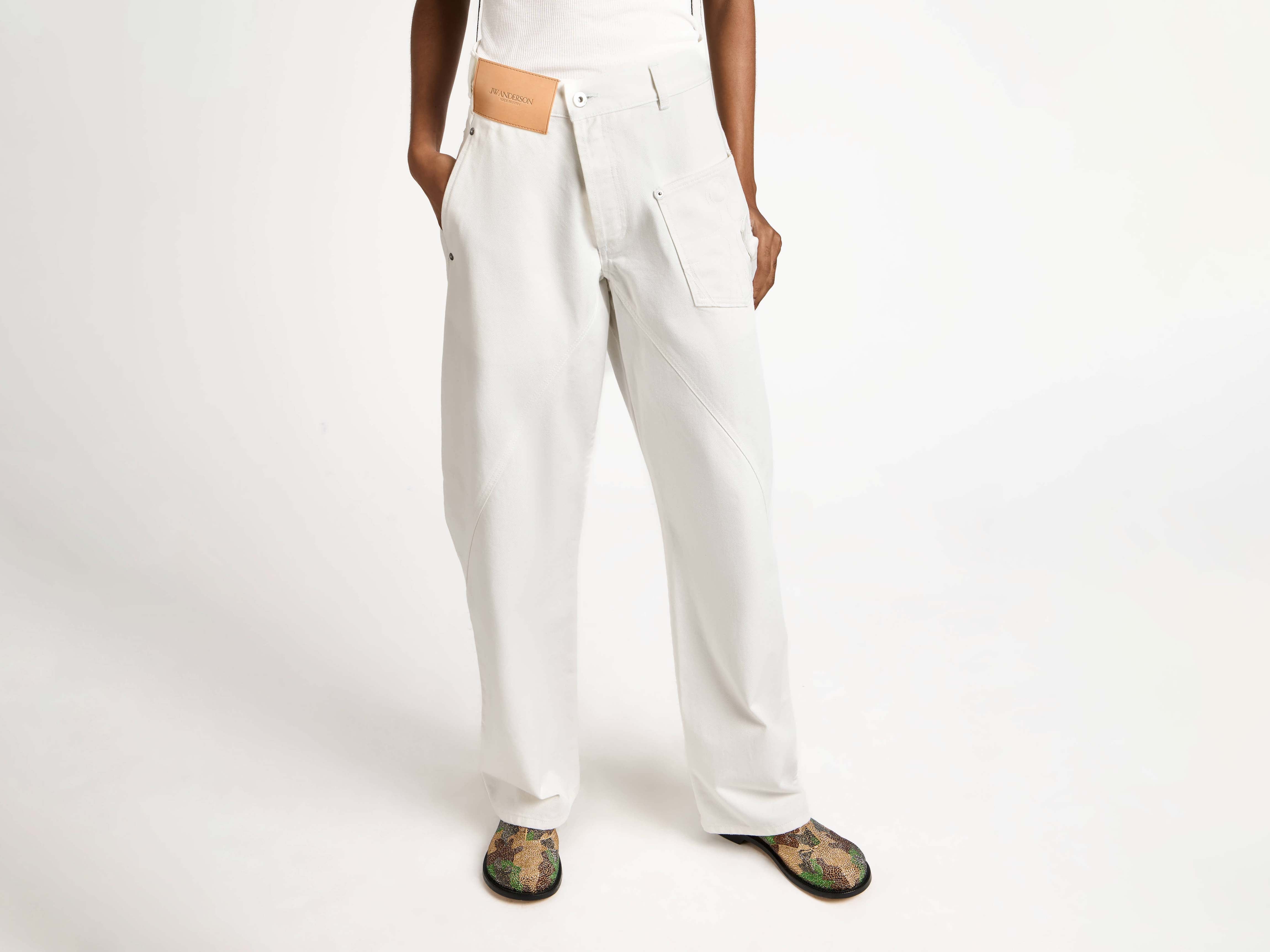 WOMENS TWISTED WORKWEAR DENIM JEANS IN OFF WHITE in OFF WHITE