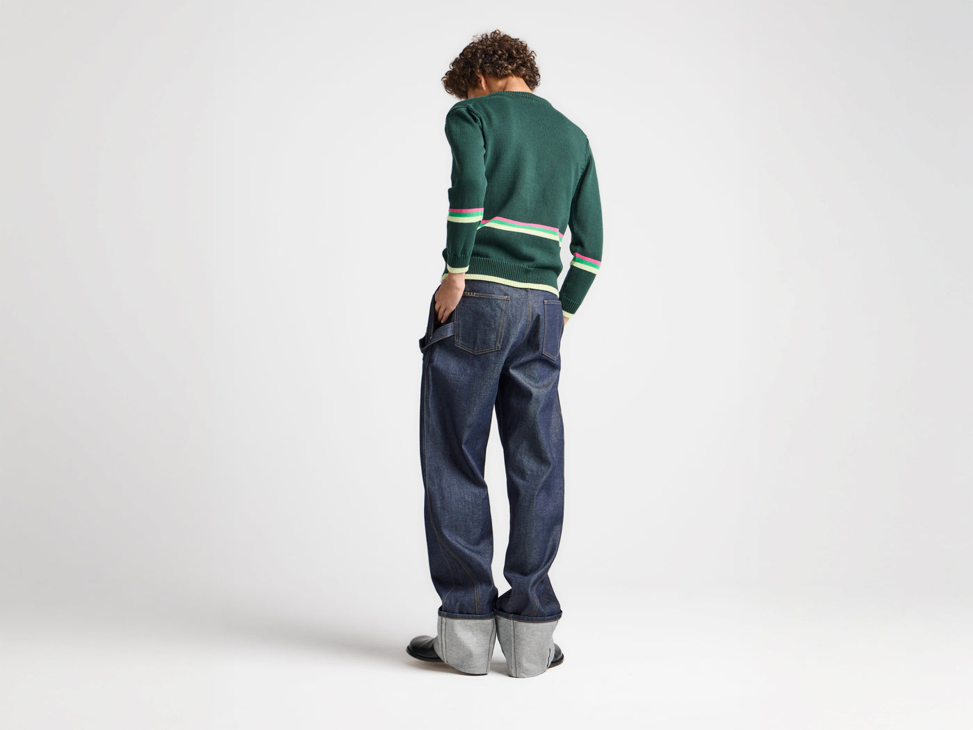 MENS TWISTED TURN-UP WORKWEAR DENIM JEANS IN INDIGO