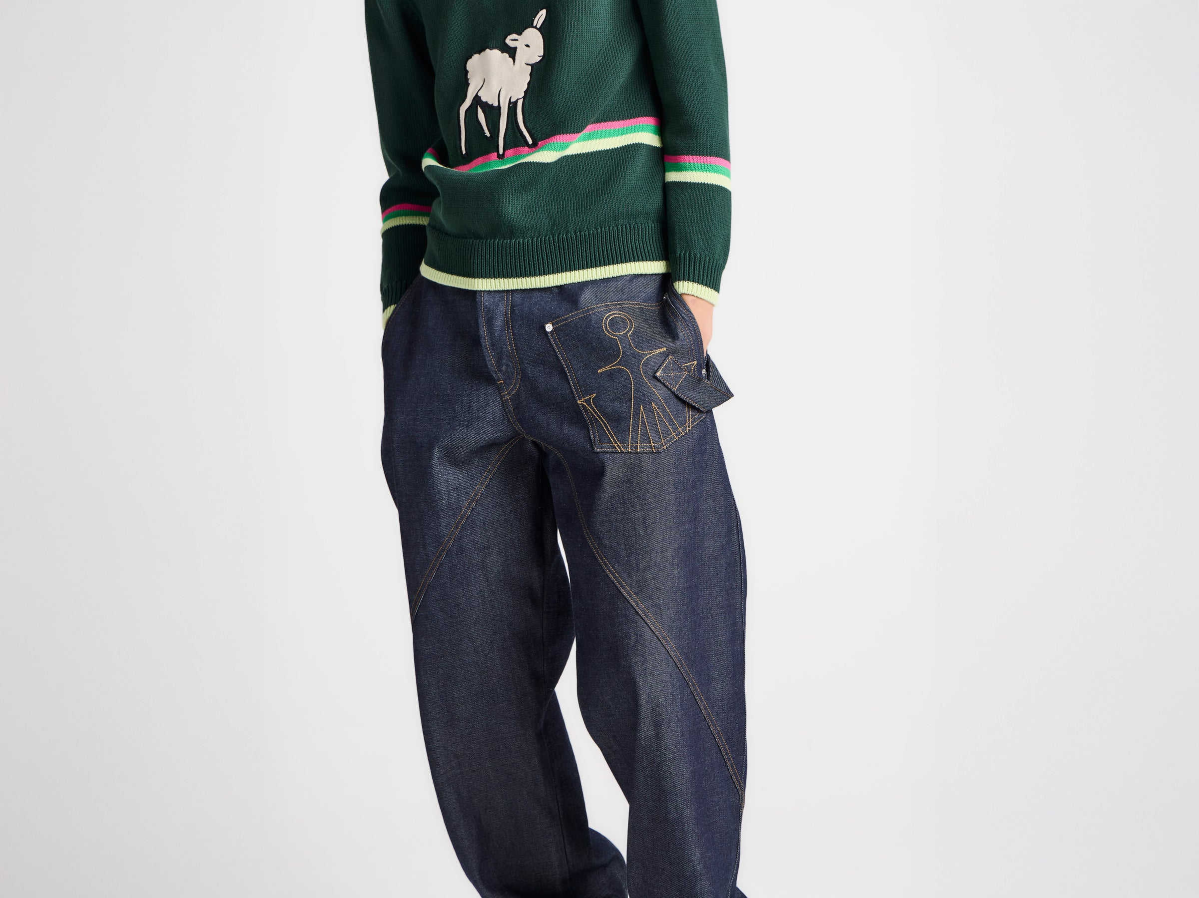 MENS TWISTED TURN-UP WORKWEAR DENIM JEANS IN INDIGO