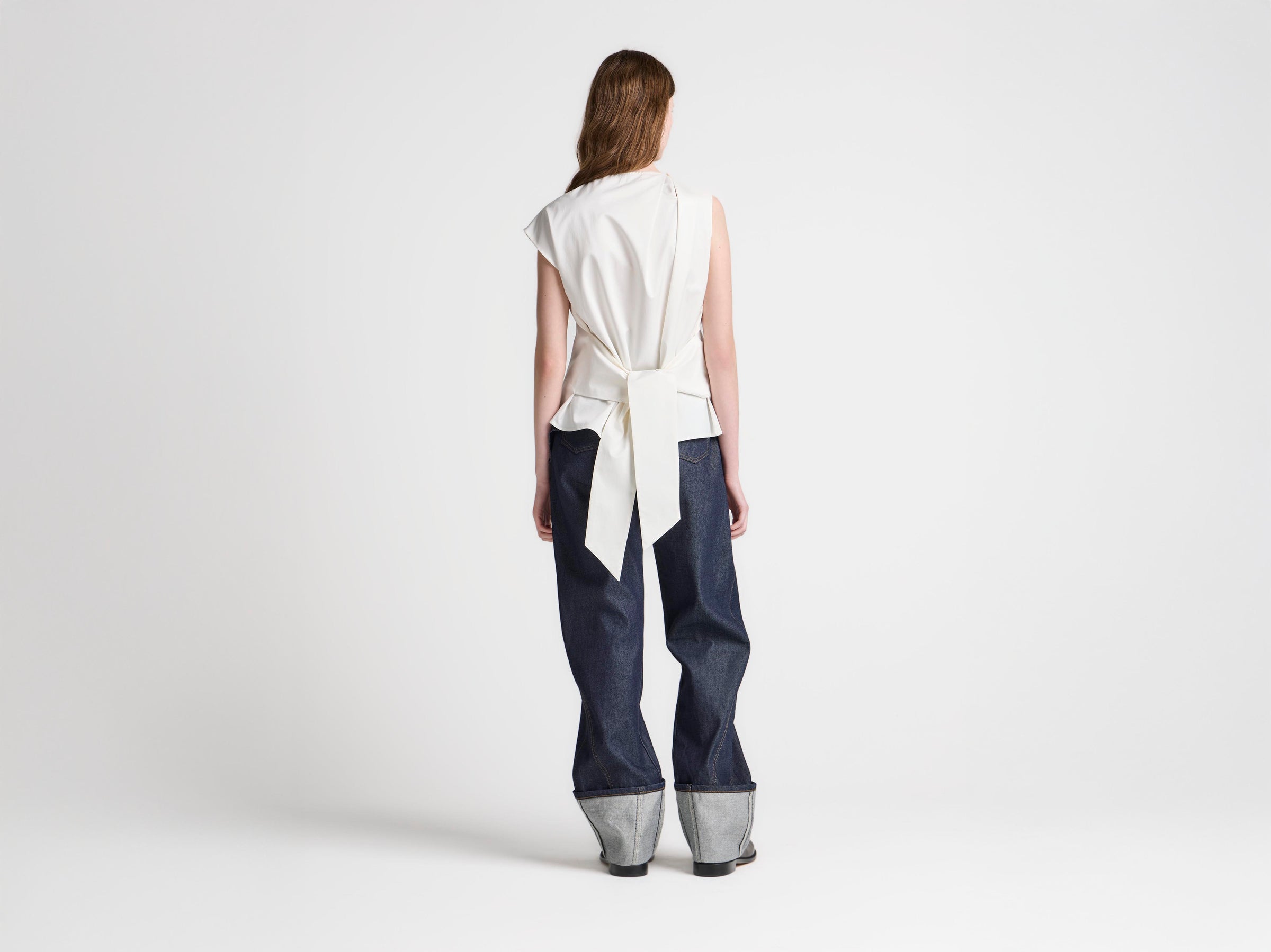WOMENS TWISTED TURN-UP WORKWEAR DENIM JEANS IN INDIGO