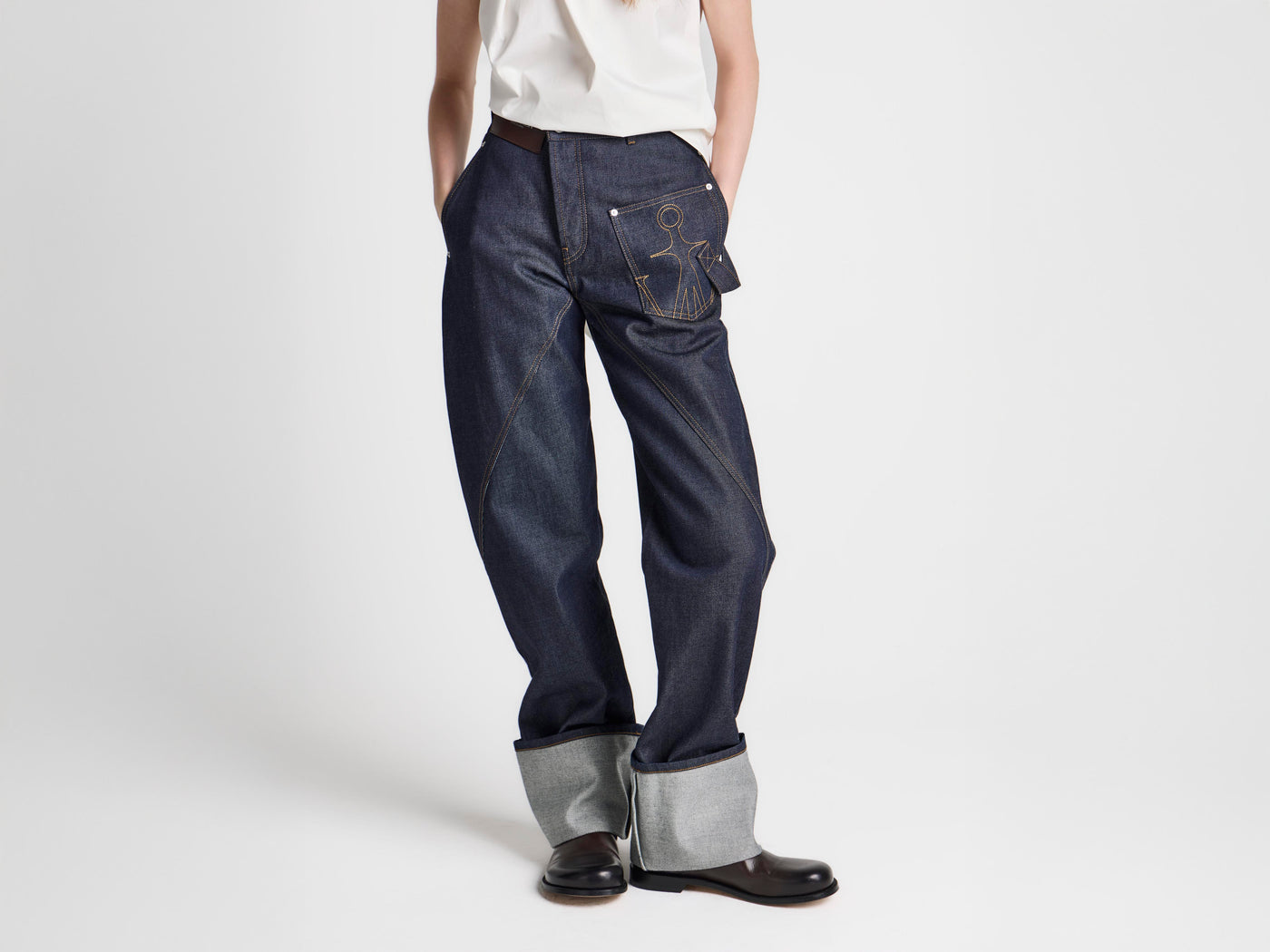 WOMENS TWISTED TURN-UP WORKWEAR DENIM JEANS IN INDIGO