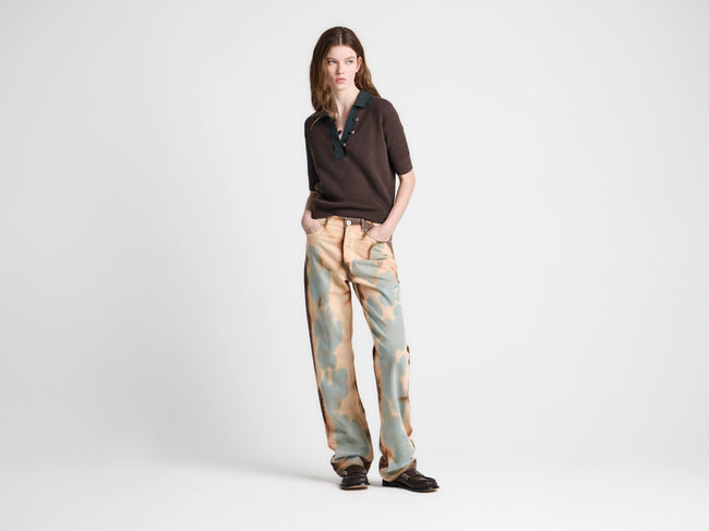 WOMENS STRAIGHT LEG BLEACHED DENIM JEANS IN PEACH