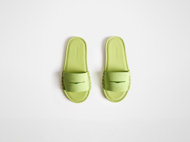 WOMENS LOAFER MULE SLIDES IN LIME GREEN