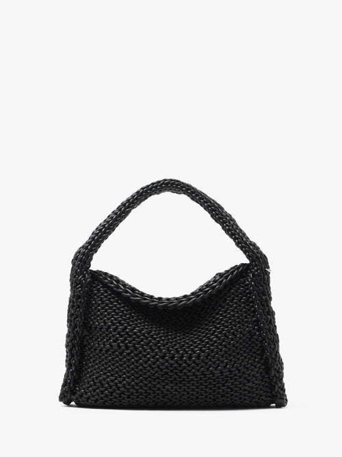 KNITTED HOBO BAG - LEATHER DRAWCORD SHOULDER BAG