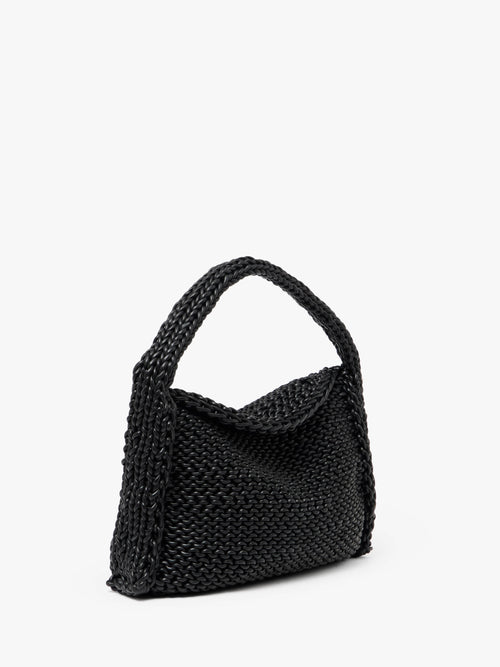 KNITTED HOBO BAG - LEATHER DRAWCORD SHOULDER BAG