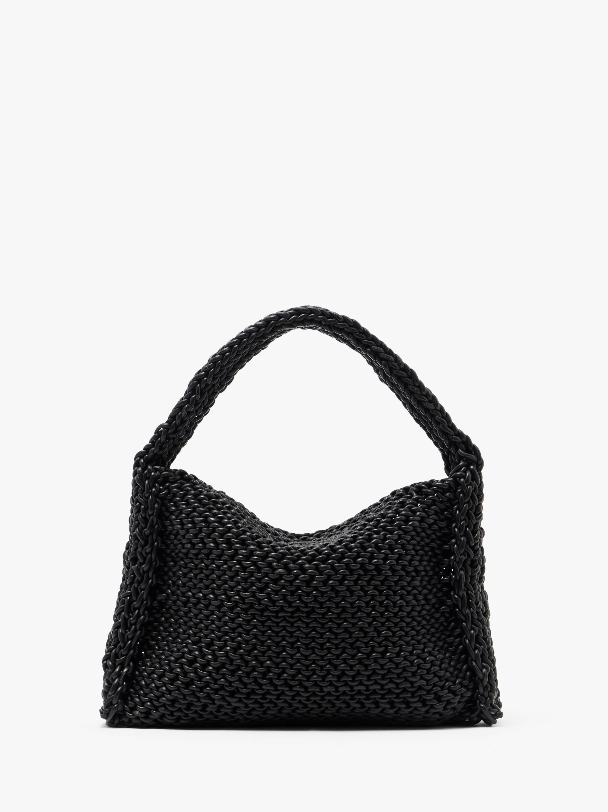 KNITTED HOBO BAG - LEATHER DRAWCORD SHOULDER BAG