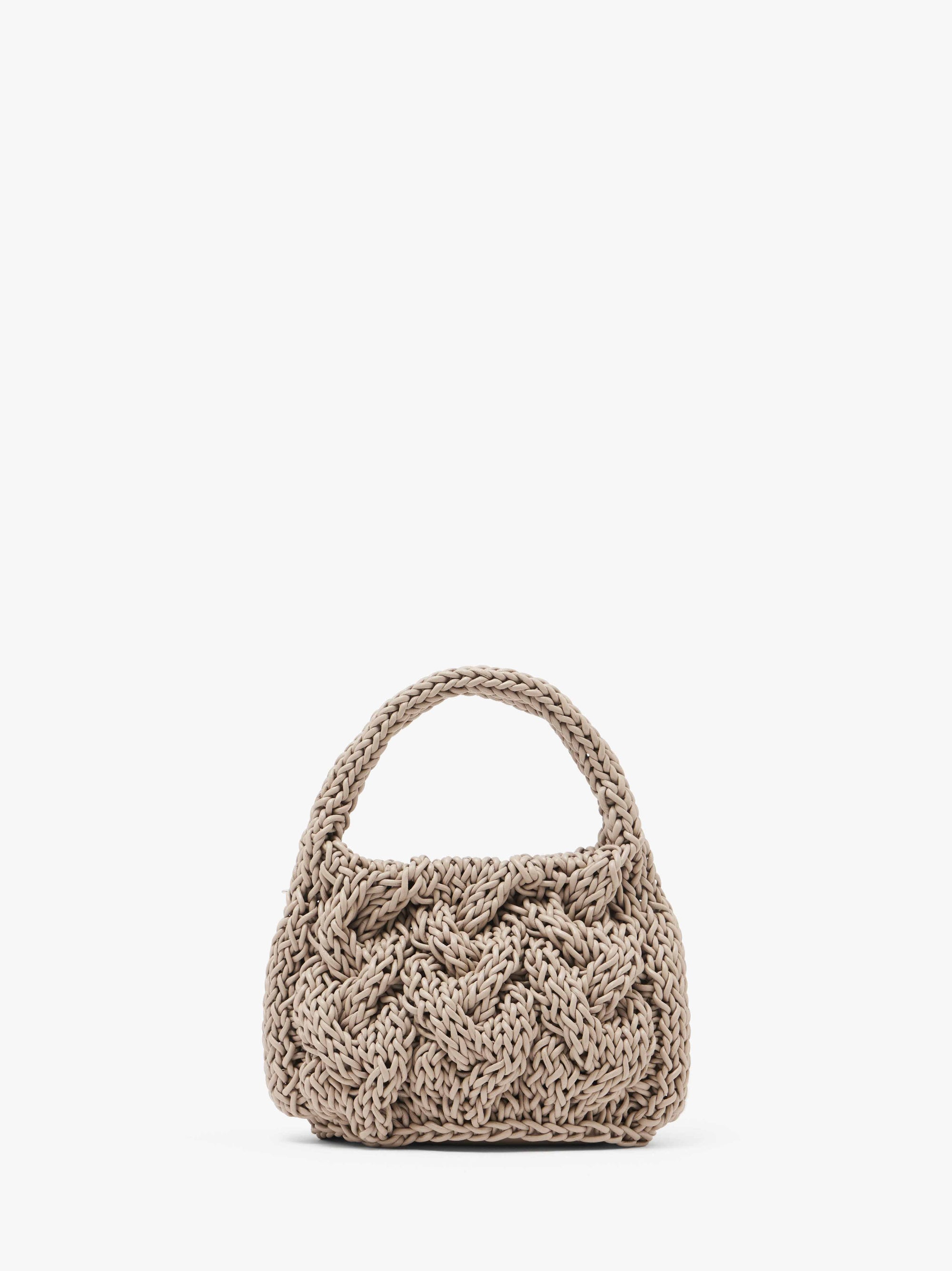 SMALL CABLE KNIT BAG - LEATHER DRAWCORD TOP HANDLE BAG