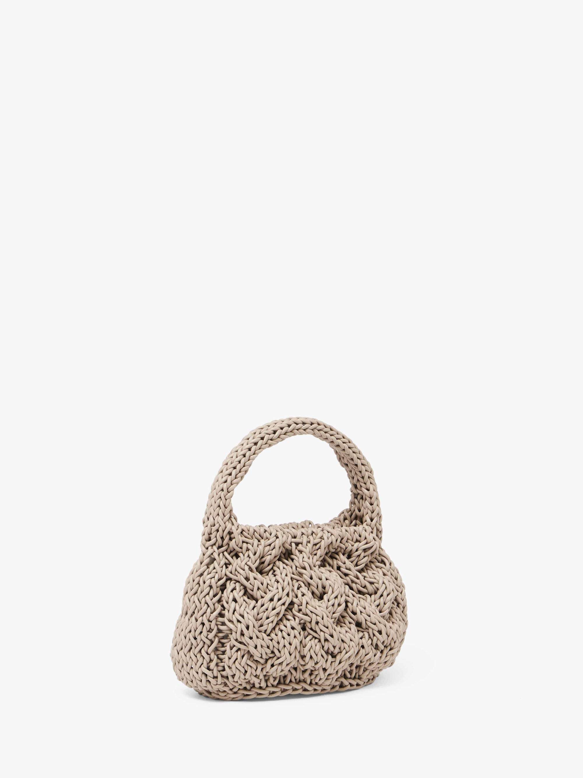 SMALL CABLE KNIT BAG - LEATHER DRAWCORD TOP HANDLE BAG