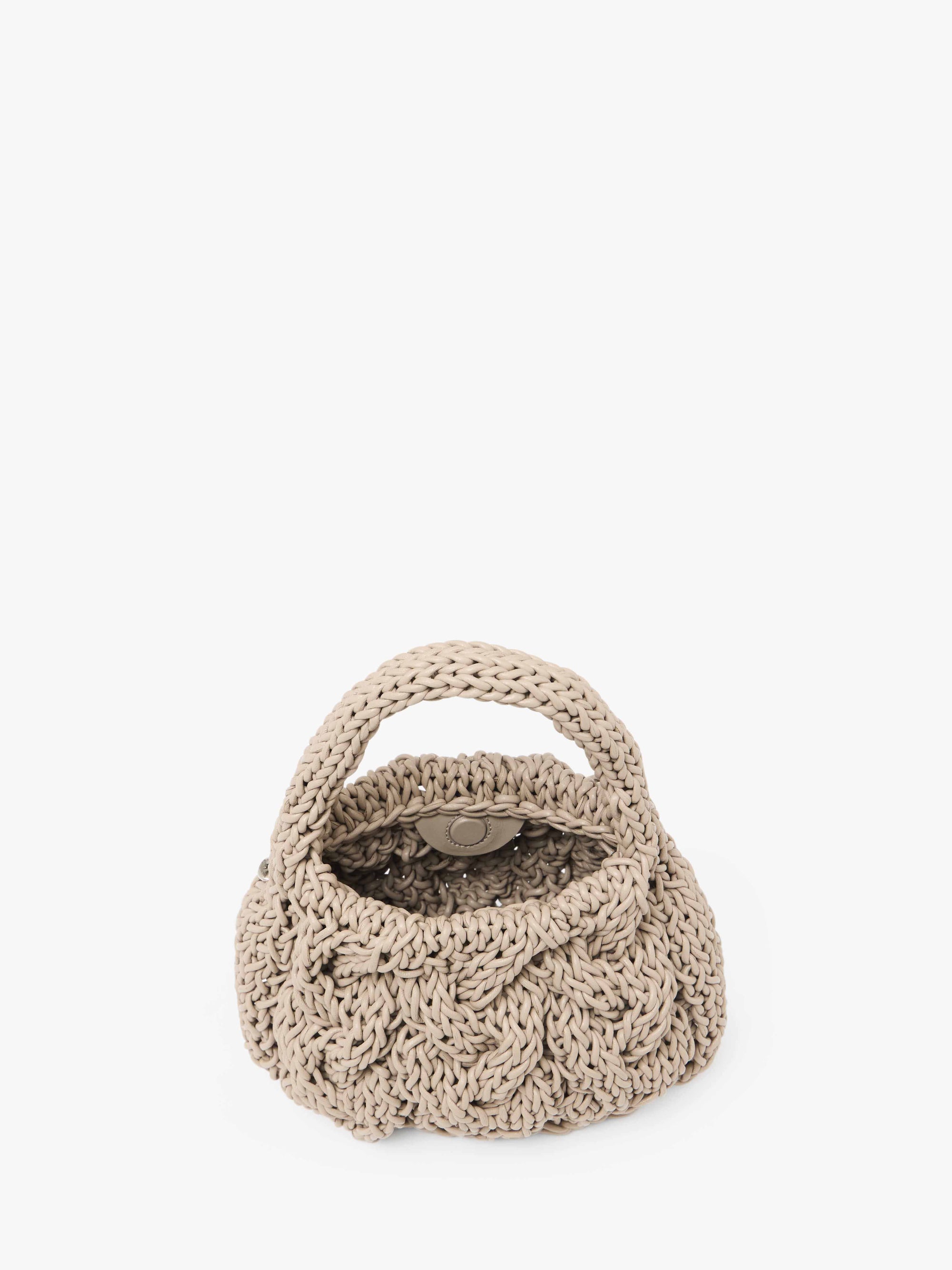 SMALL CABLE KNIT BAG - LEATHER DRAWCORD TOP HANDLE BAG