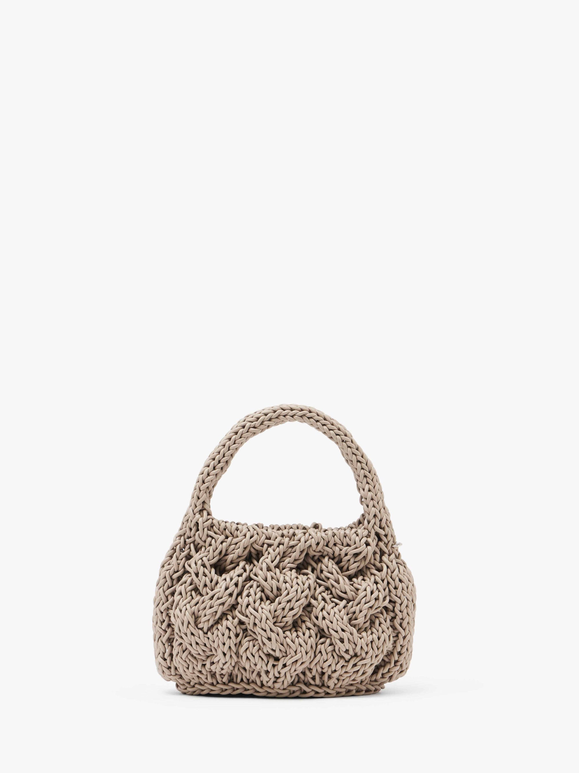 SMALL CABLE KNIT BAG - LEATHER DRAWCORD TOP HANDLE BAG