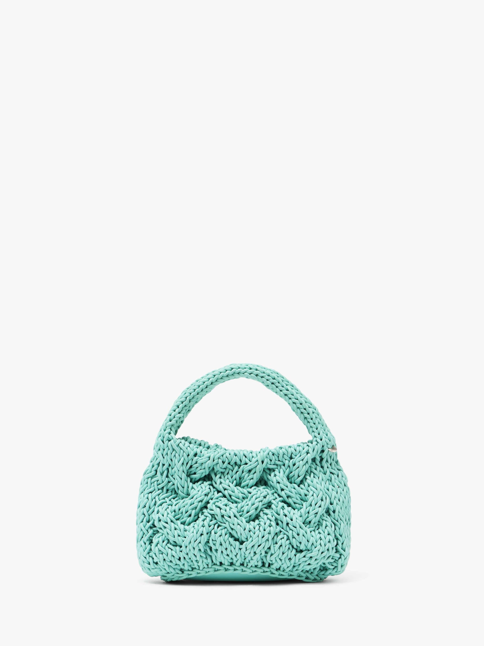 SMALL CABLE KNIT BAG - LEATHER DRAWCORD TOP HANDLE BAG