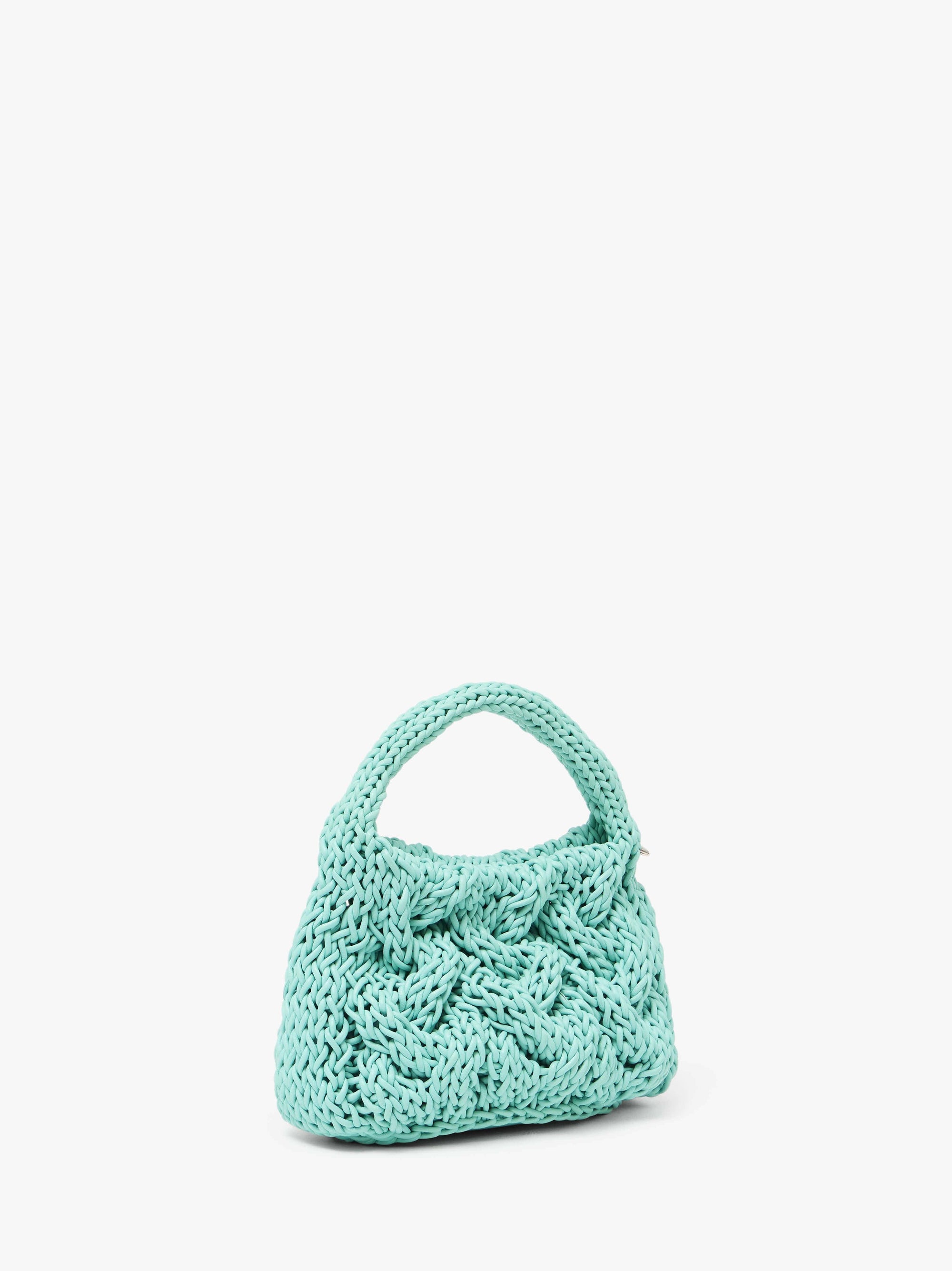 SMALL CABLE KNIT BAG - LEATHER DRAWCORD TOP HANDLE BAG