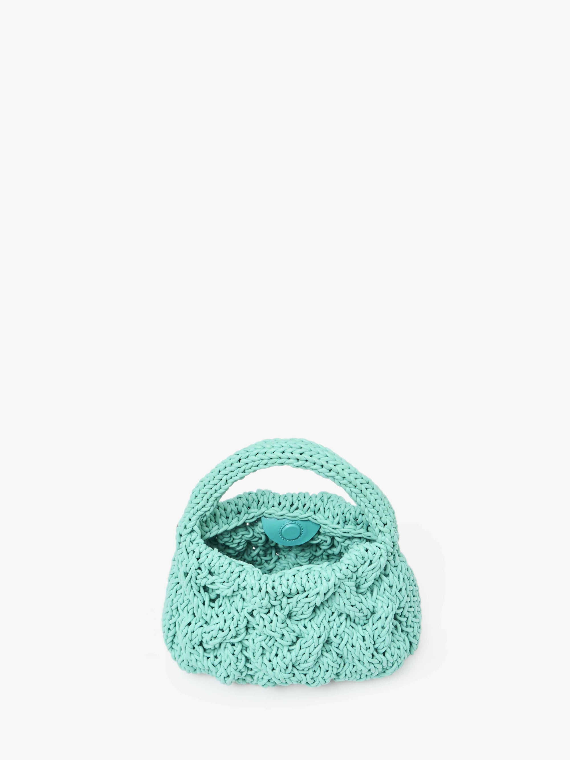 SMALL CABLE KNIT BAG - LEATHER DRAWCORD TOP HANDLE BAG