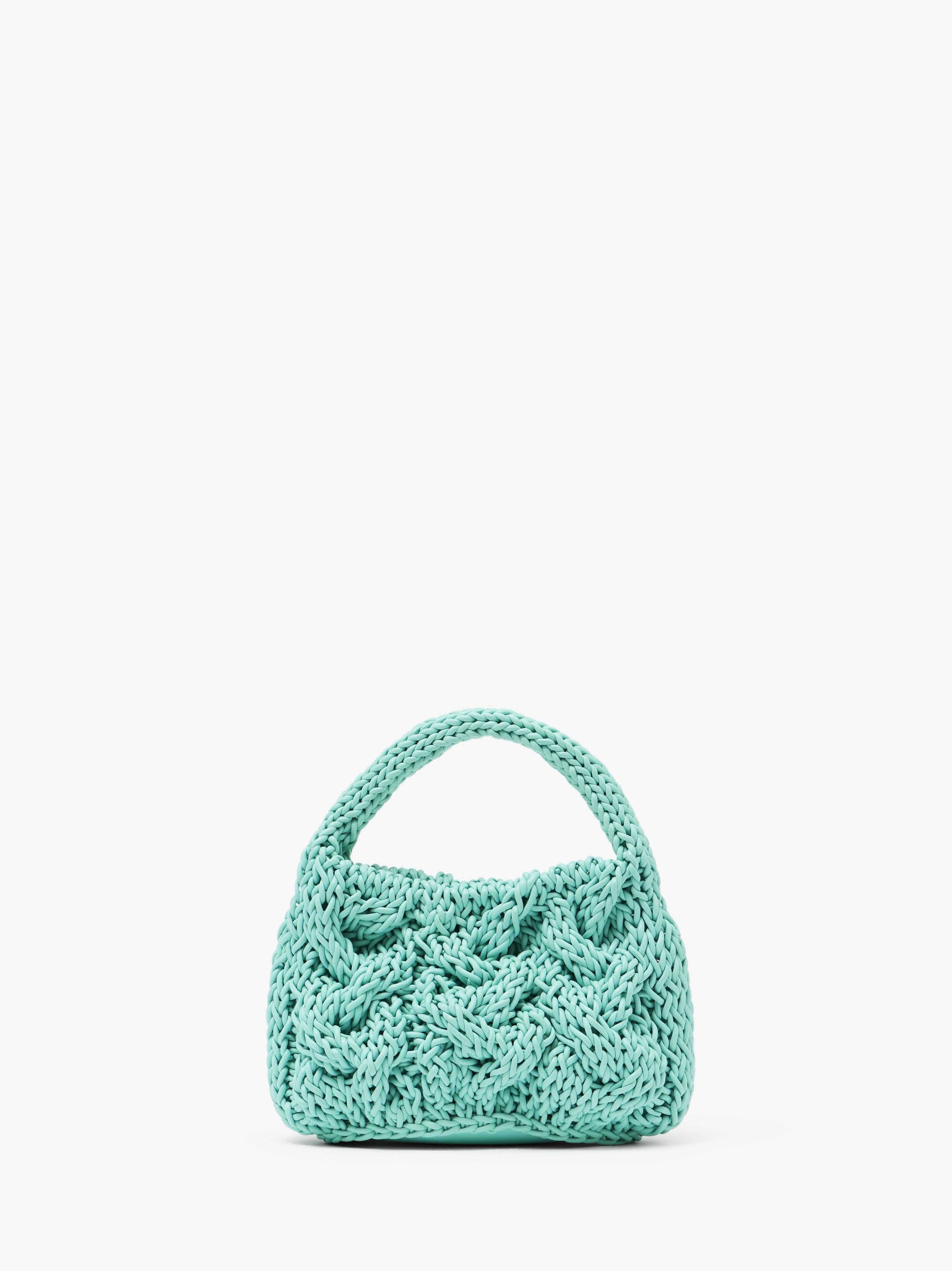 SMALL CABLE KNIT BAG - LEATHER DRAWCORD TOP HANDLE BAG