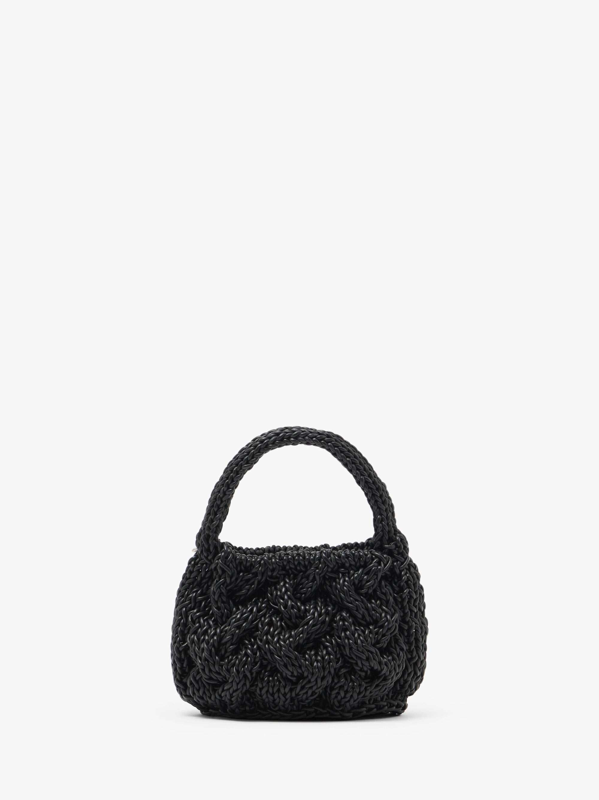 SMALL CABLE KNIT BAG - LEATHER DRAWCORD TOP HANDLE BAG