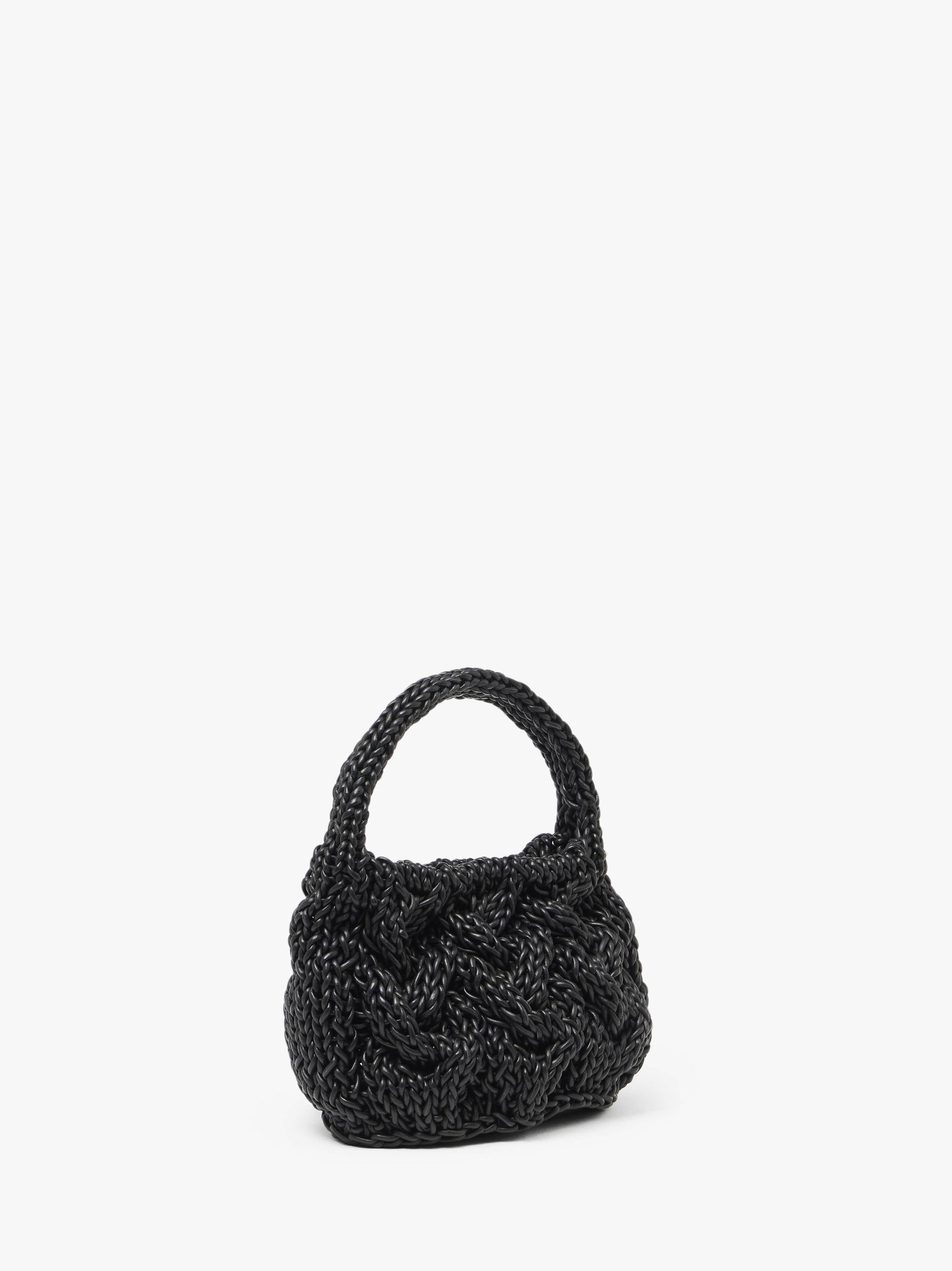 SMALL CABLE KNIT BAG - LEATHER DRAWCORD TOP HANDLE BAG