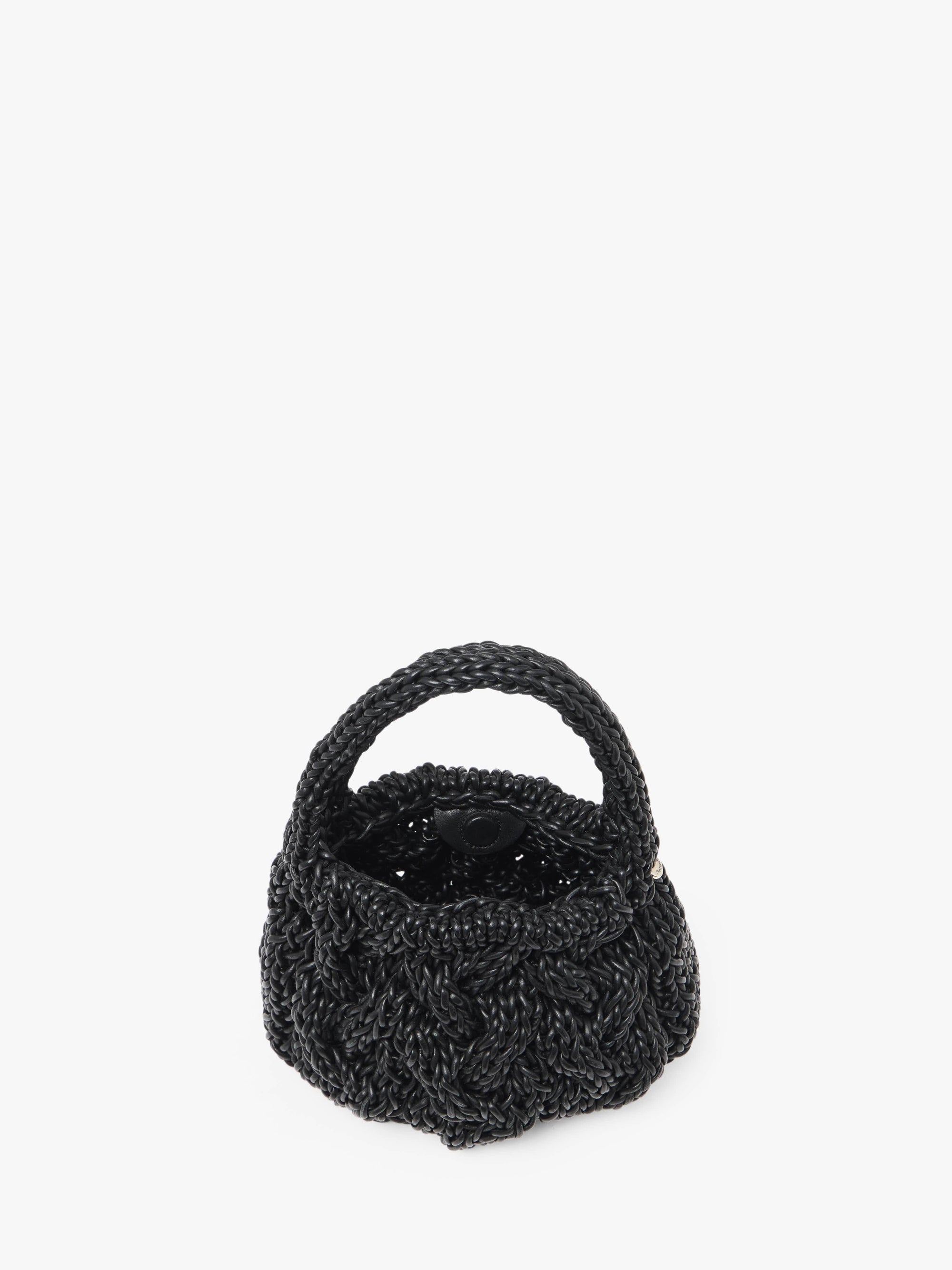 SMALL CABLE KNIT BAG - LEATHER DRAWCORD TOP HANDLE BAG