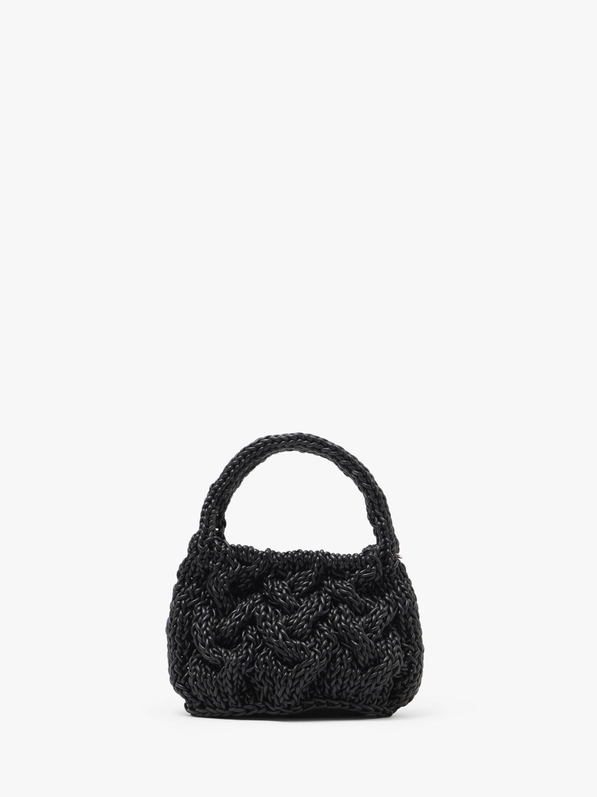 SMALL CABLE KNIT BAG - LEATHER DRAWCORD TOP HANDLE BAG