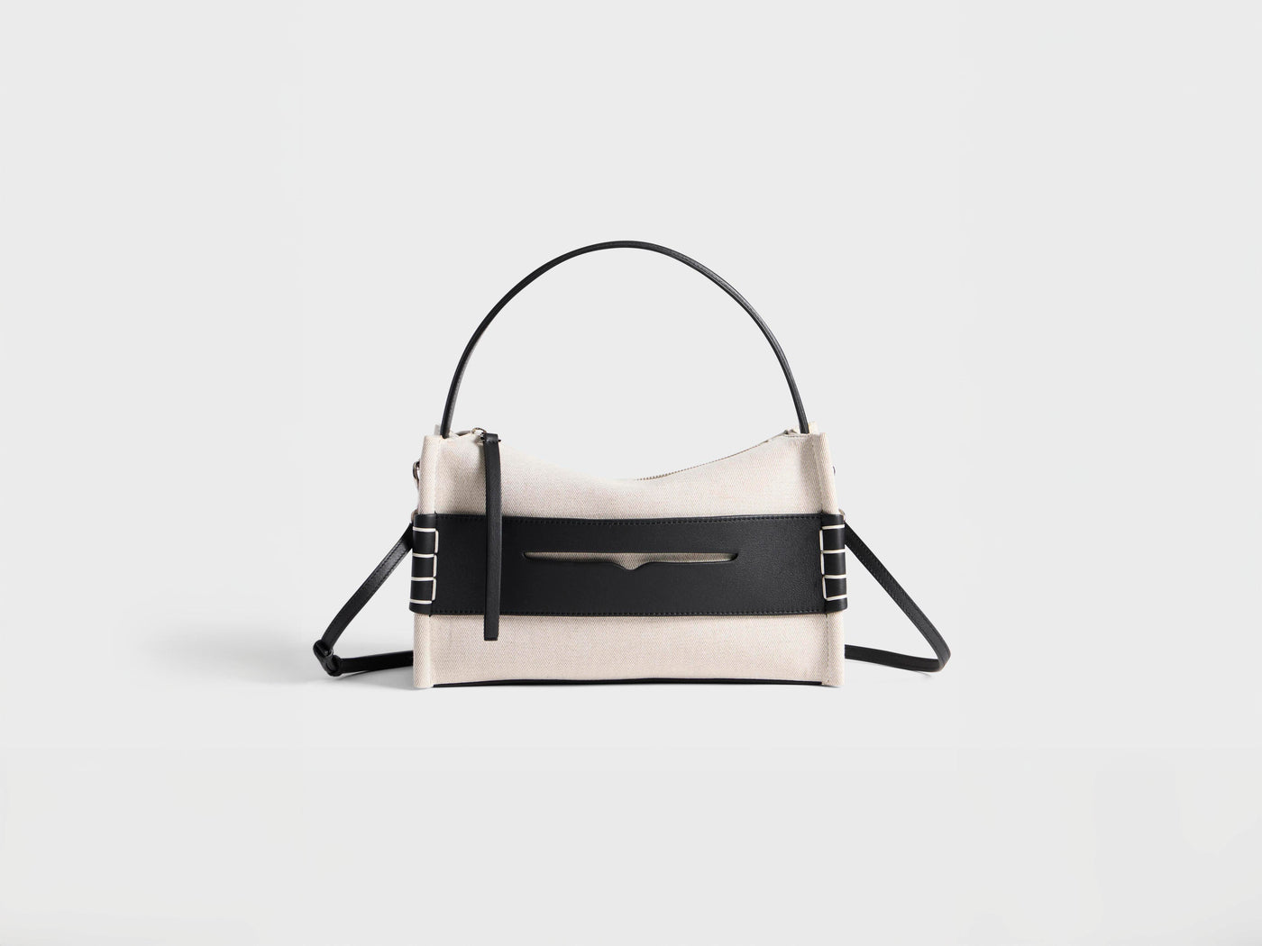 LOAFER BAG IN NATURAL CANVAS & BLACK LEATHER