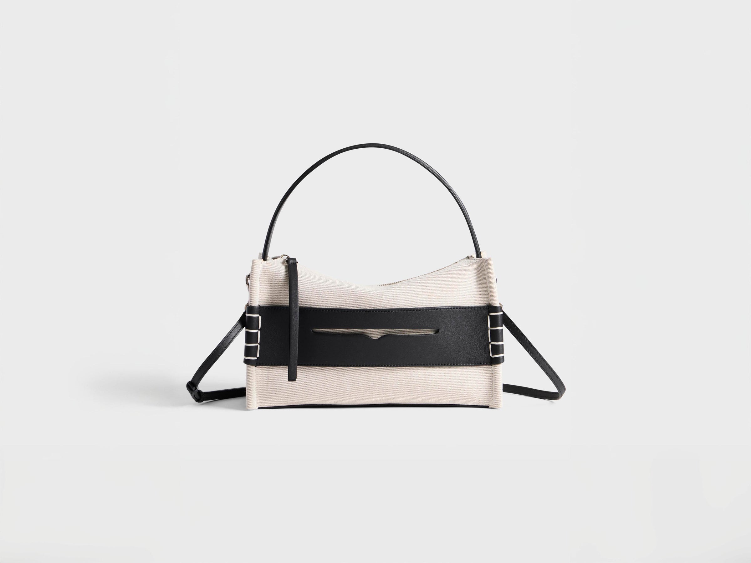 LOAFER BAG IN NATURAL CANVAS & BLACK LEATHER