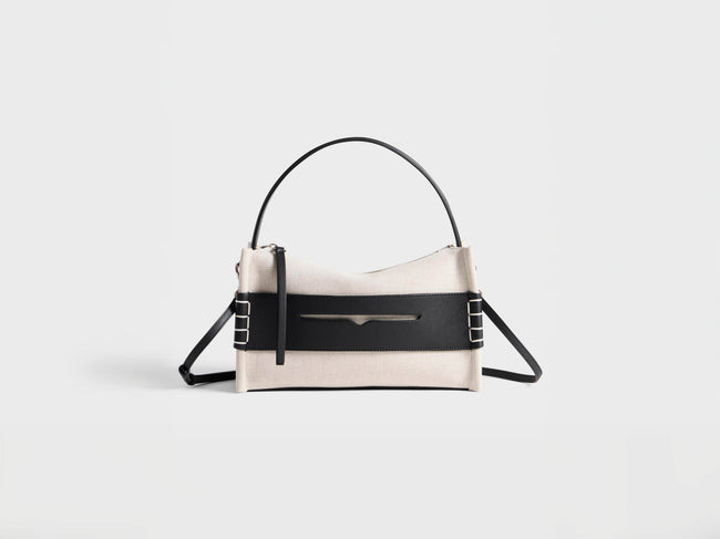LOAFER BAG IN NATURAL CANVAS & BLACK LEATHER