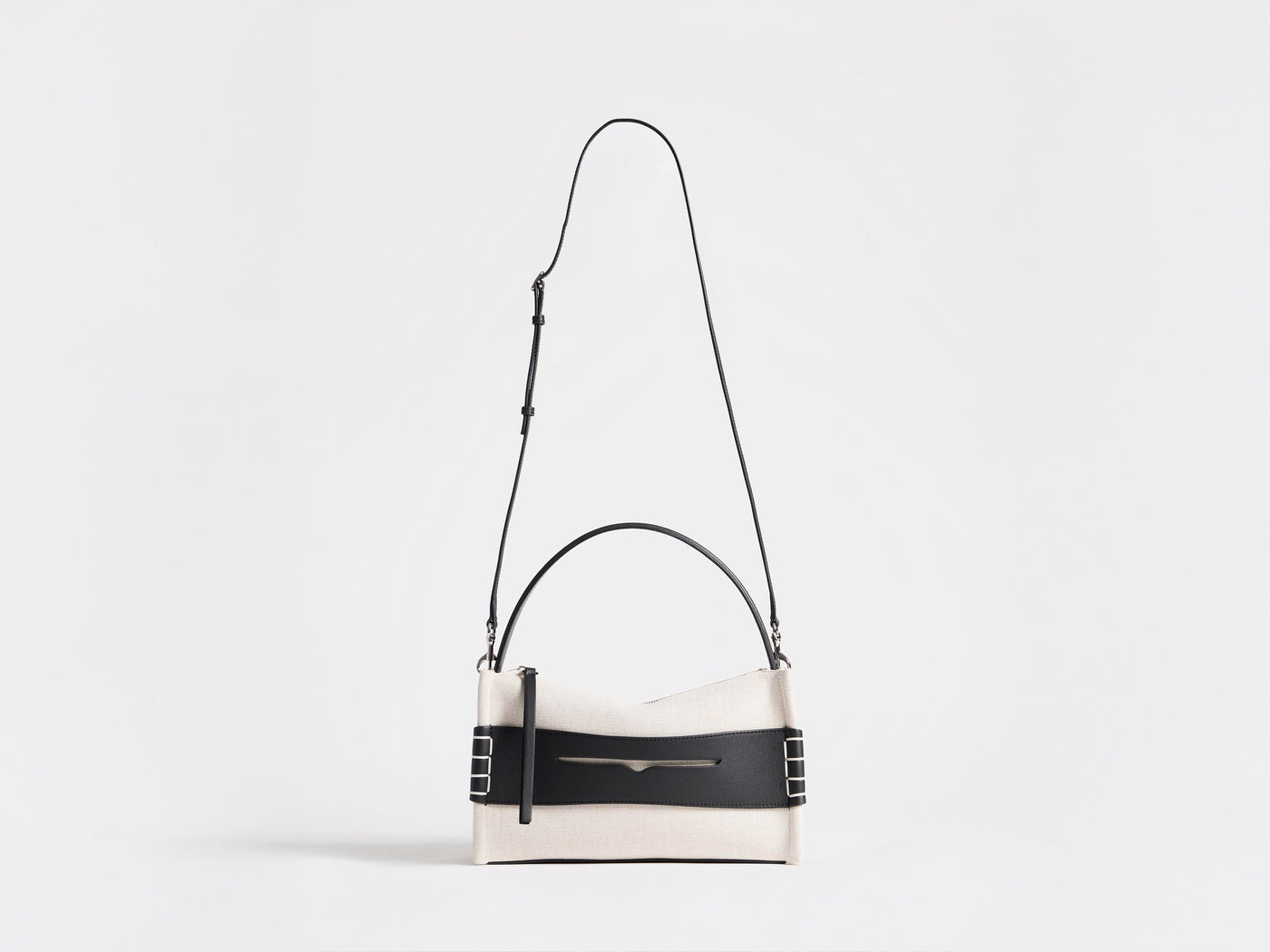 LOAFER BAG IN NATURAL CANVAS & BLACK LEATHER