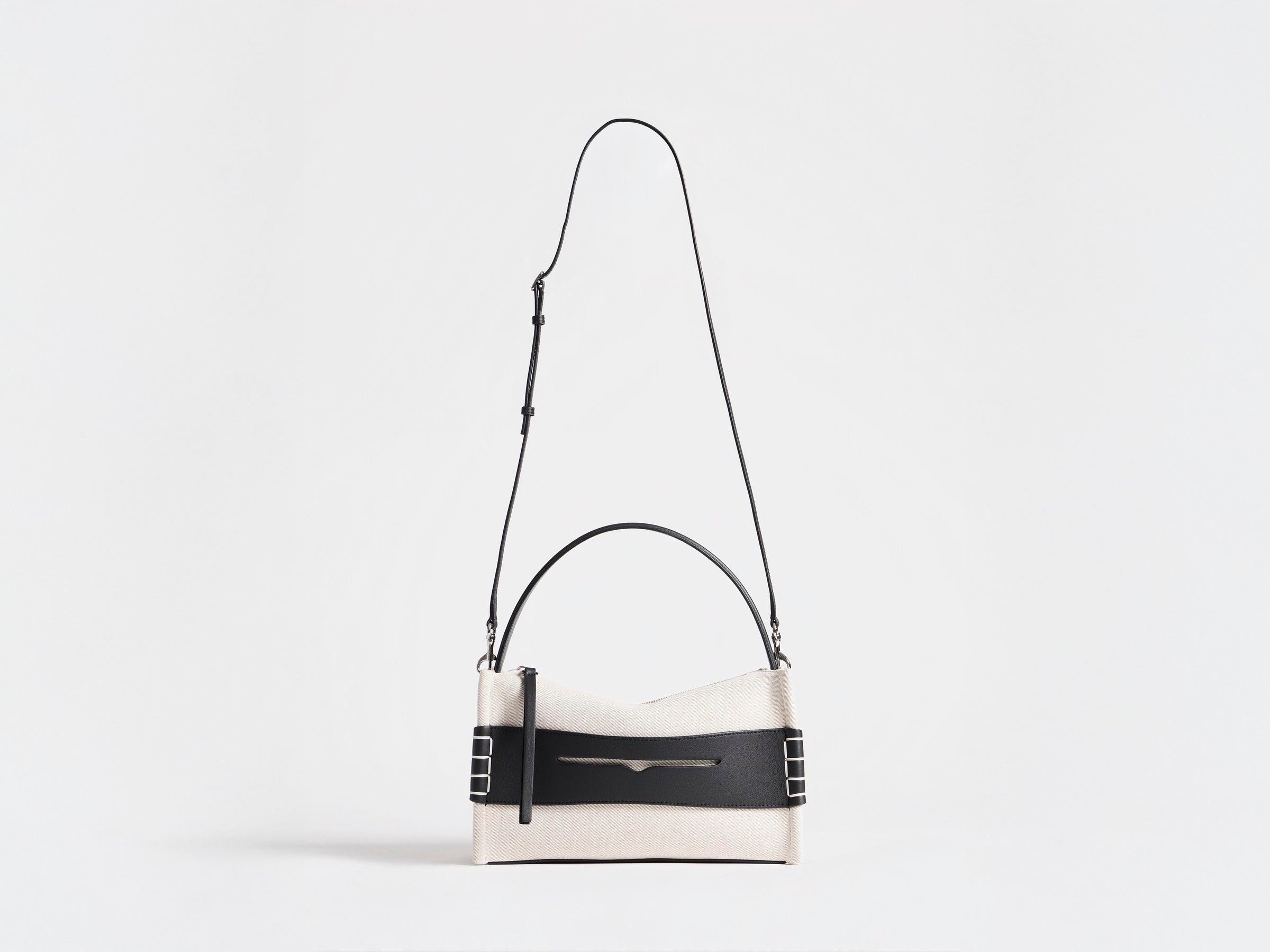 LOAFER BAG IN NATURAL CANVAS & BLACK LEATHER