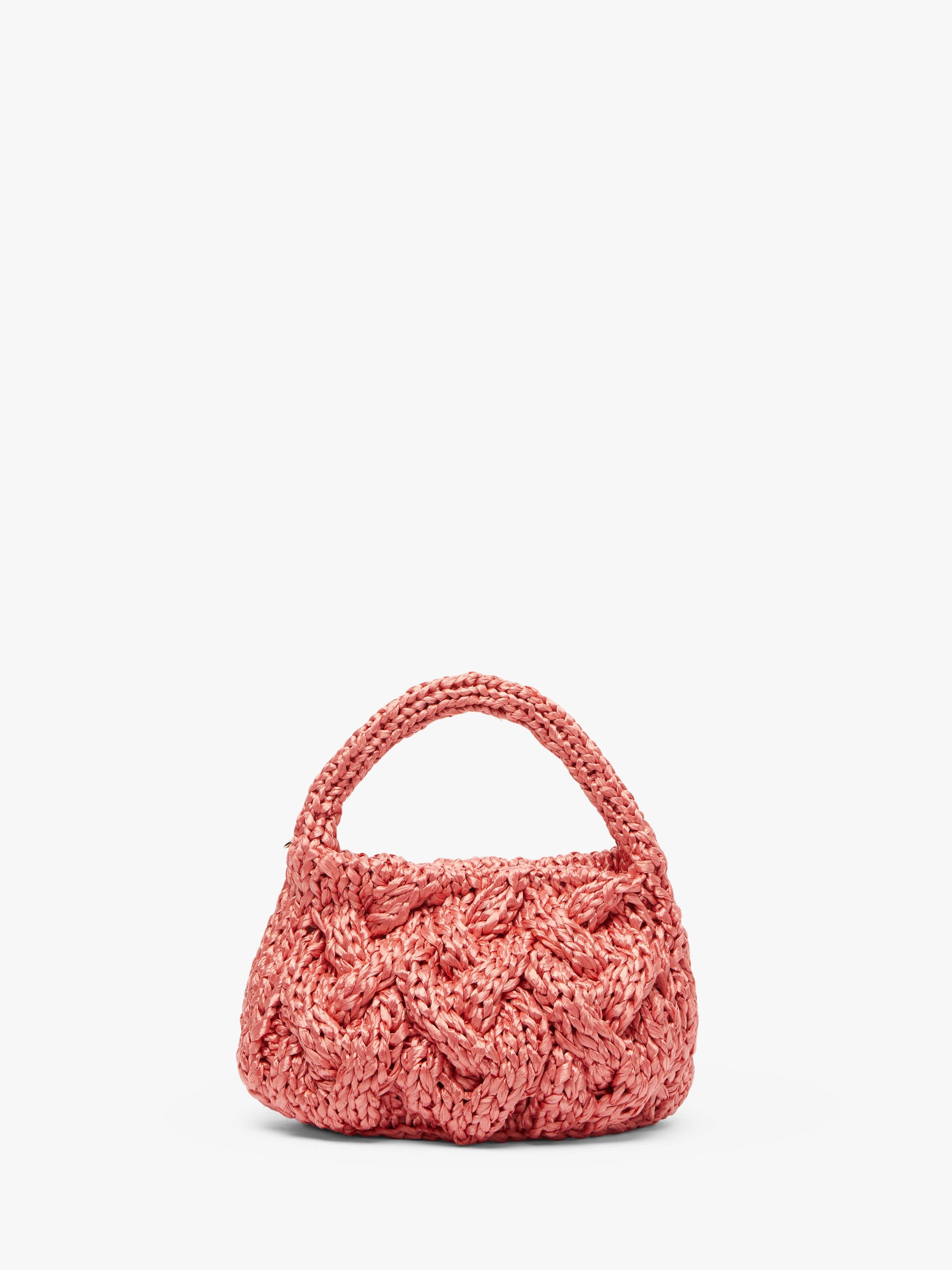 SMALL CABLE KNIT BAG - RAFFIA TOP HANDLE BAG