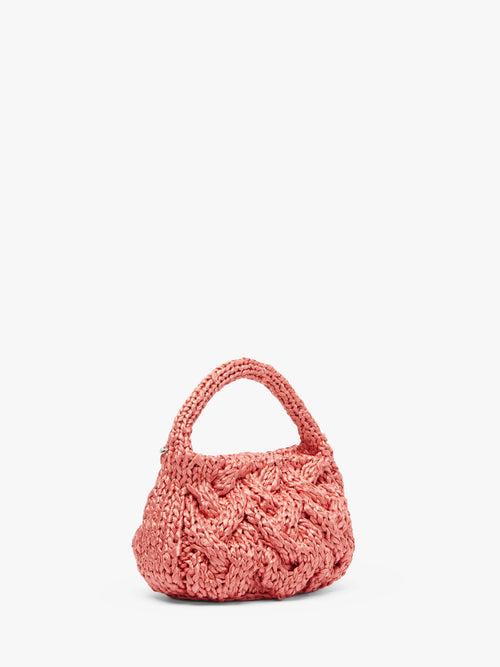 SMALL CABLE KNIT BAG - RAFFIA TOP HANDLE BAG