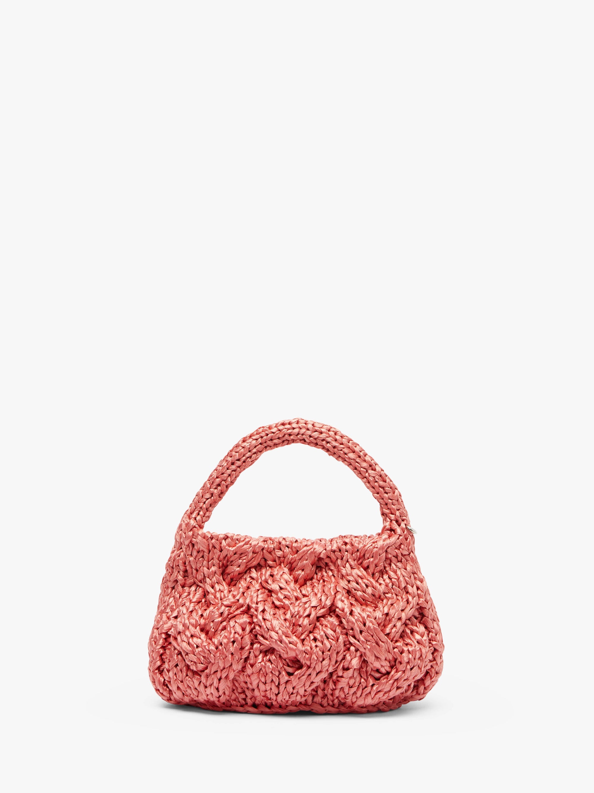 SMALL CABLE KNIT BAG - RAFFIA TOP HANDLE BAG