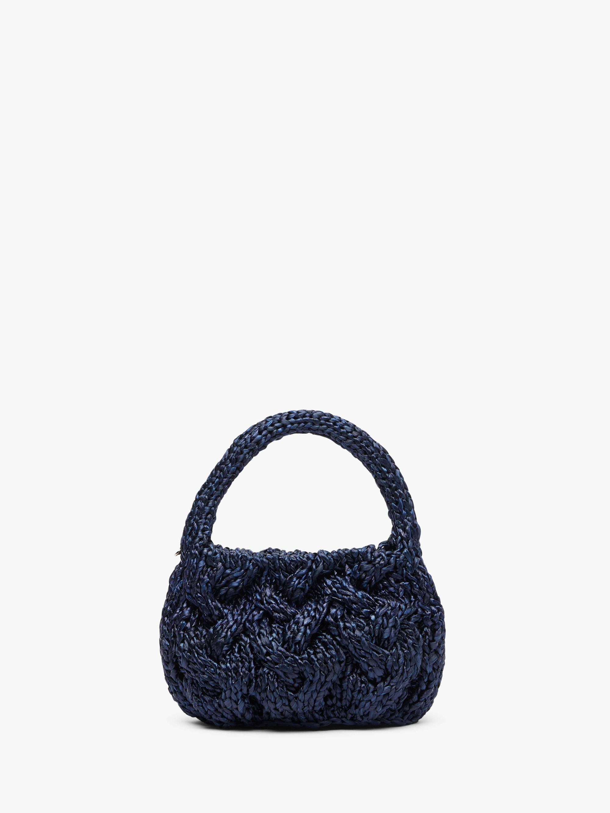 SMALL CABLE KNIT BAG - RAFFIA TOP HANDLE BAG