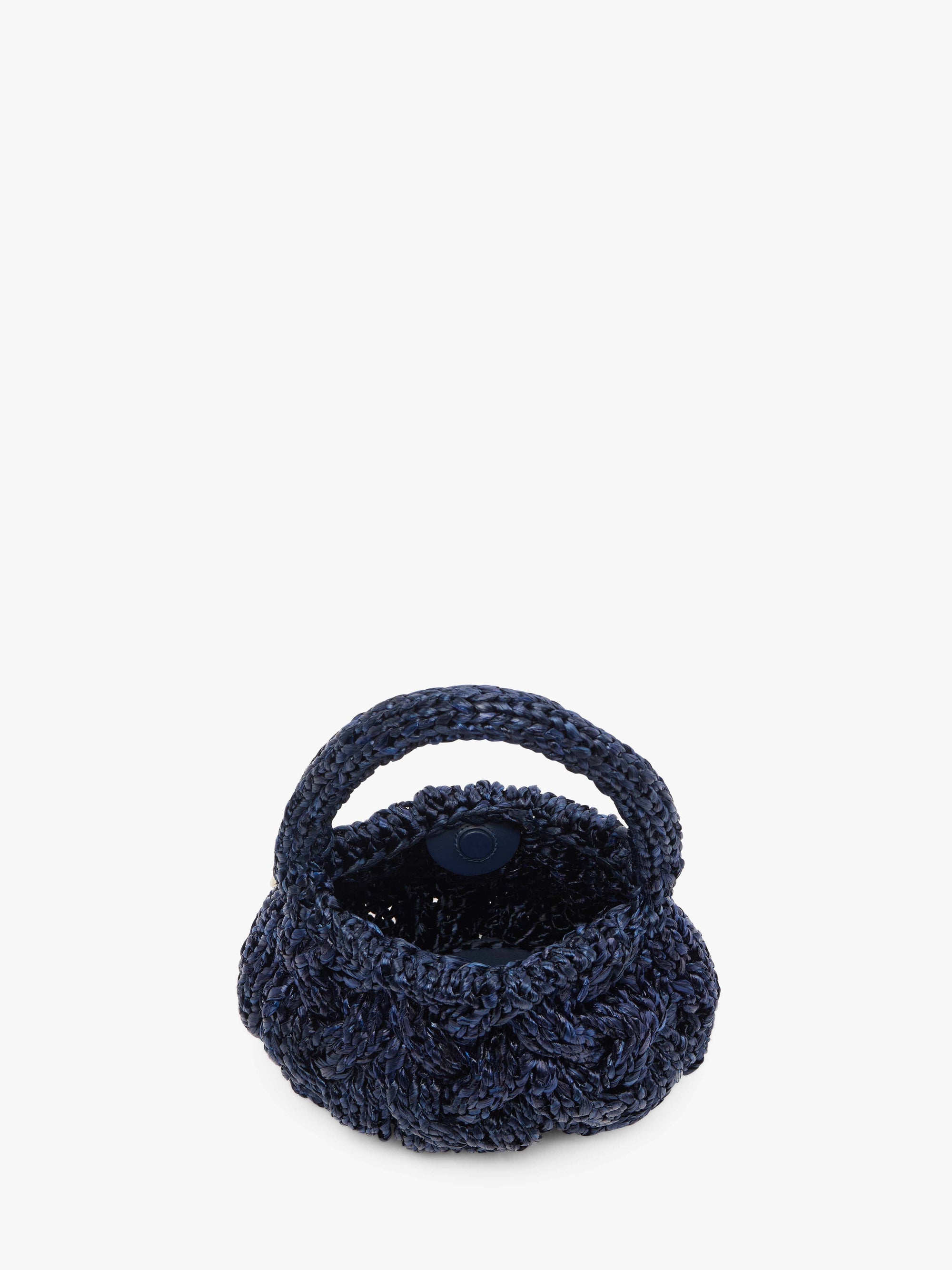 SMALL CABLE KNIT BAG - RAFFIA TOP HANDLE BAG